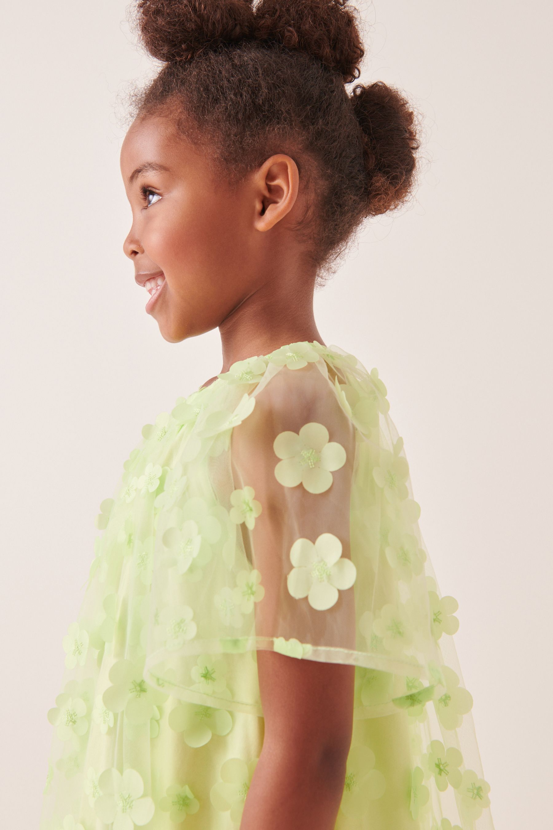 Green 3D Flower Party Dress (3-16yrs)