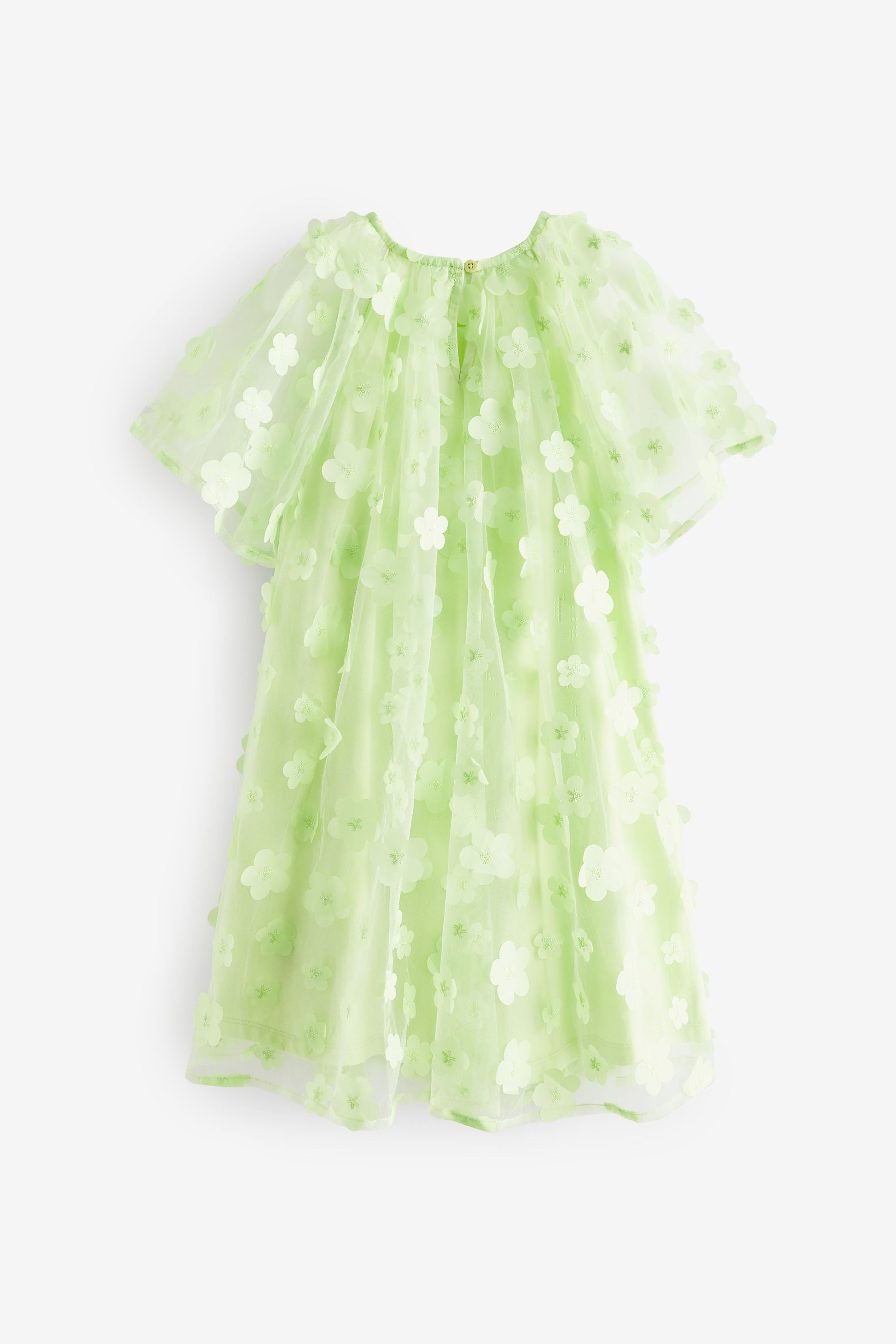 Green 3D Flower Party Dress (3-16yrs)