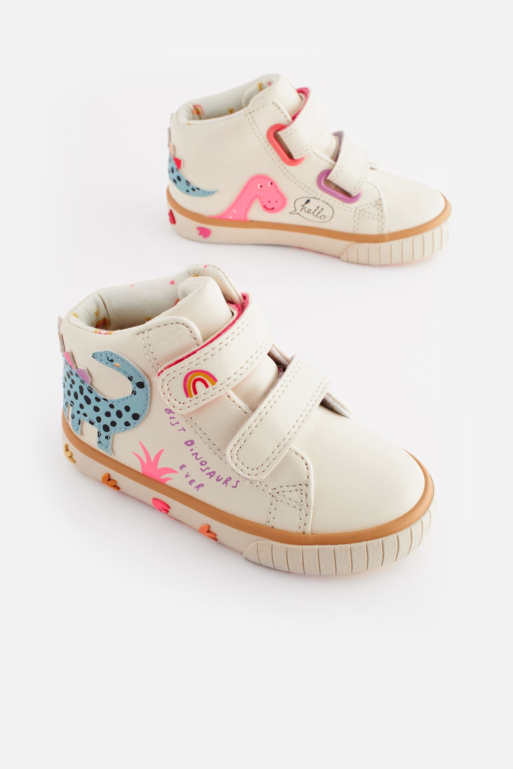 Cream Wide Fit (G) Dinosaur High Top Trainers