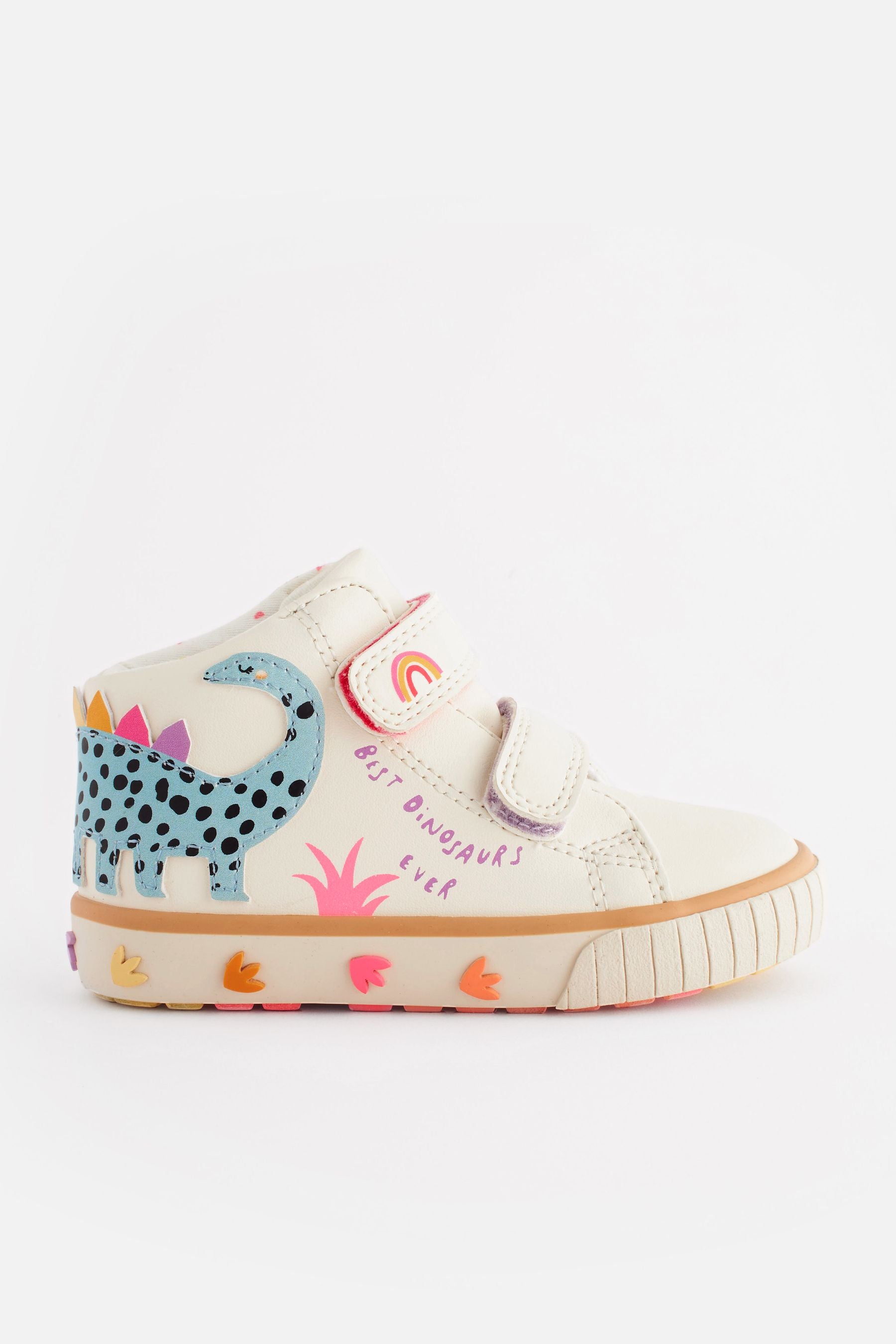 Cream Wide Fit (G) Dinosaur High Top Trainers