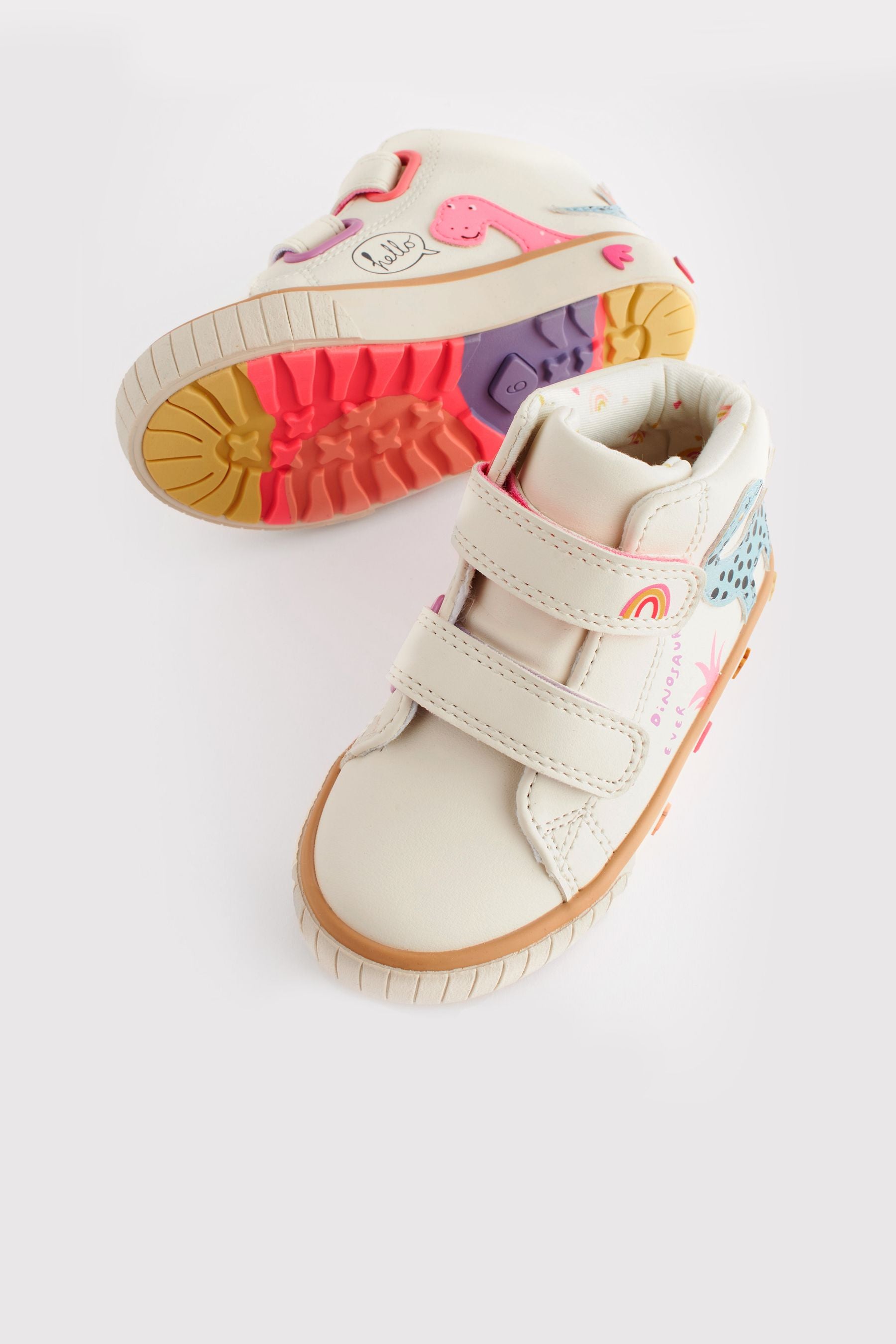 Cream Wide Fit (G) Dinosaur High Top Trainers