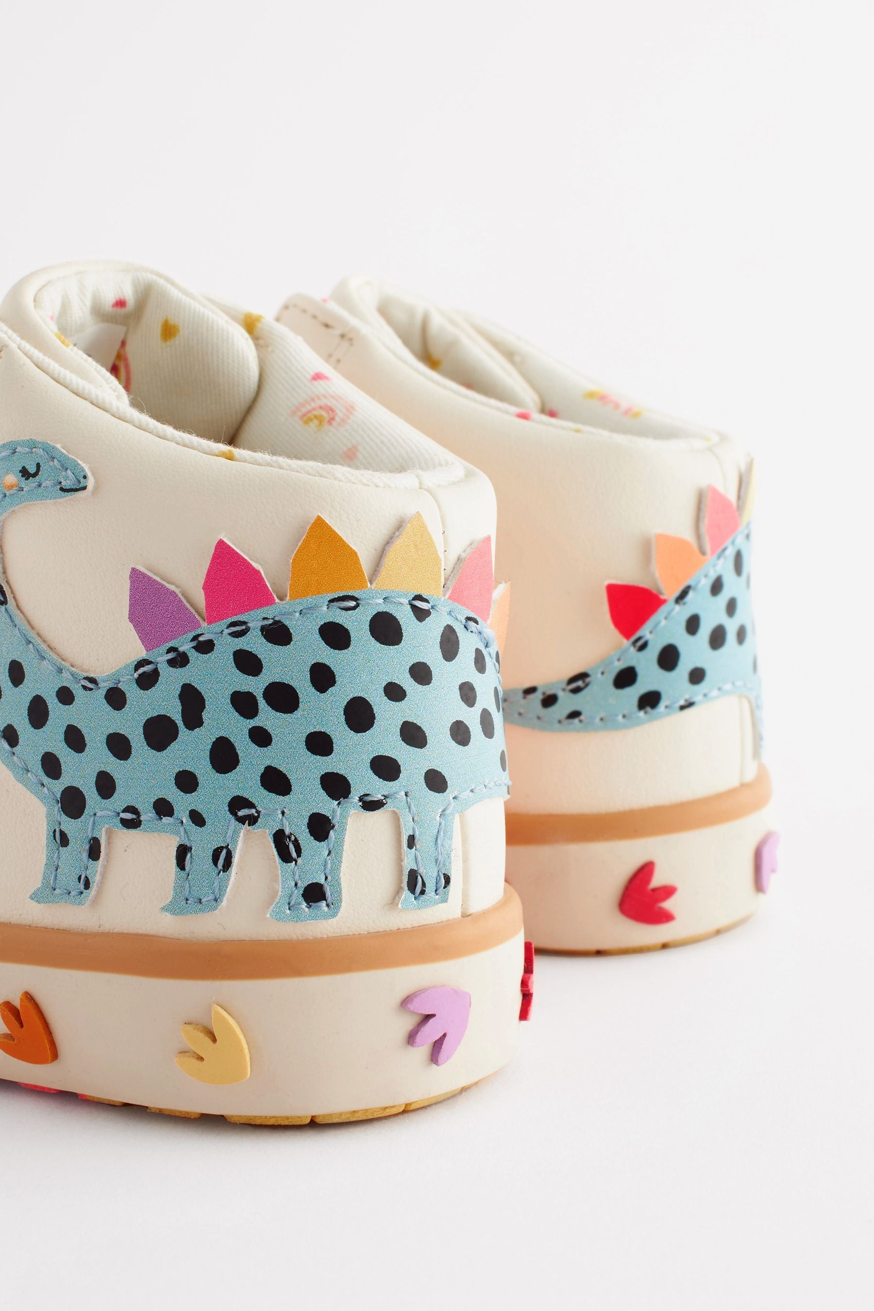 Cream Wide Fit (G) Dinosaur High Top Trainers