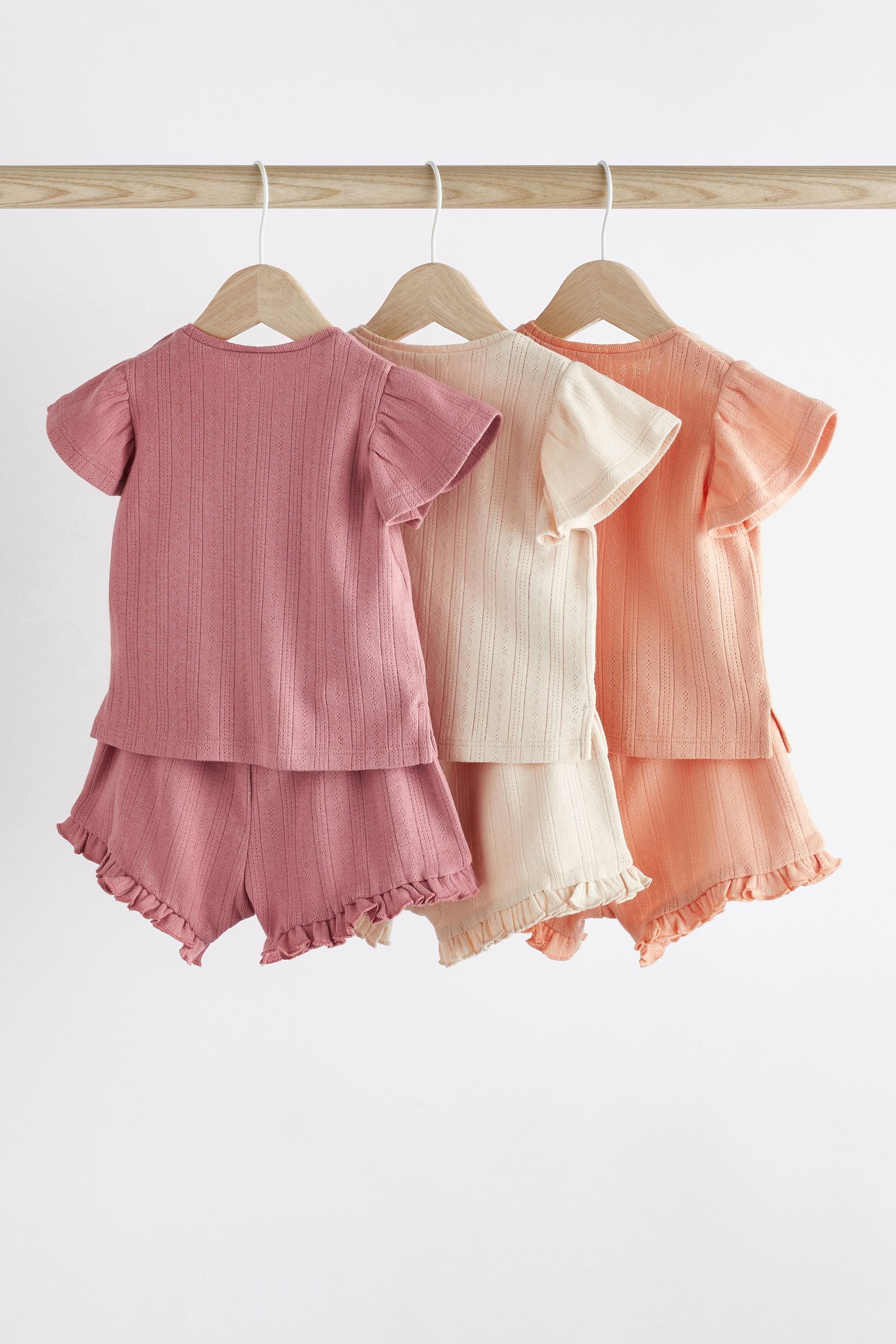 Pink Pointelle Baby 3 Pack T-Shirts and Shorts Set