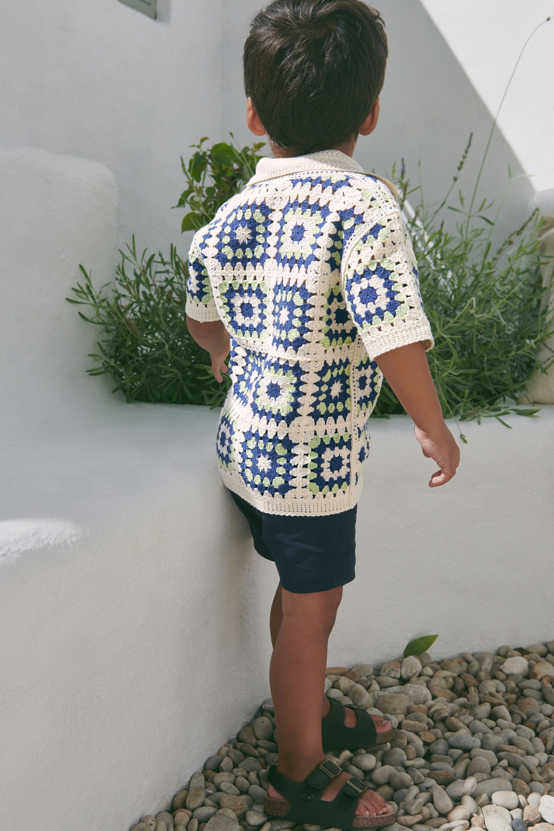 Neutral Short Sleeve Crochet Knitted Shirt (12mths-7yrs)