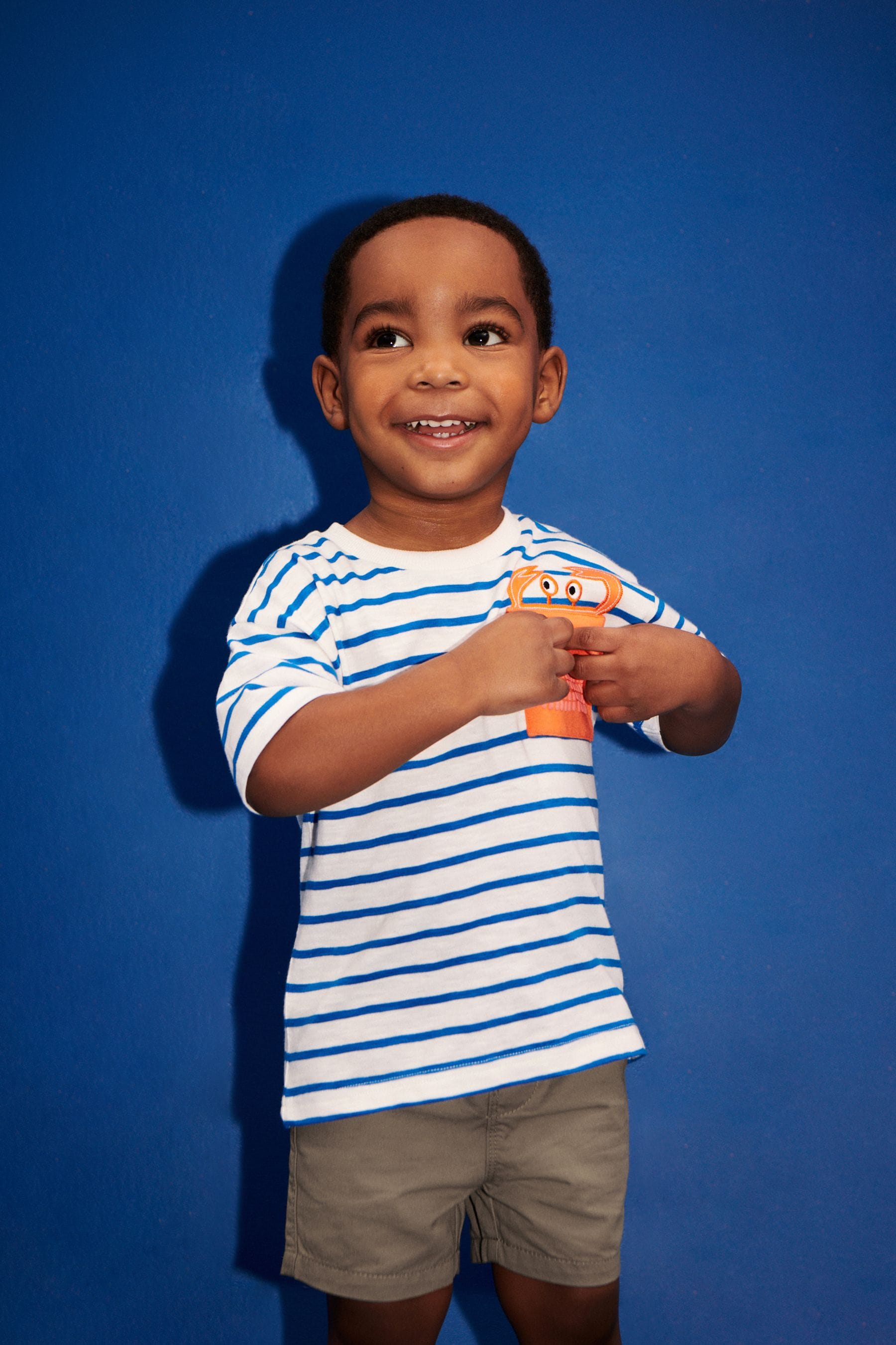 Blue/White 100% Cotton Short Sleeve Pocket T-Shirt (3mths-7yrs)