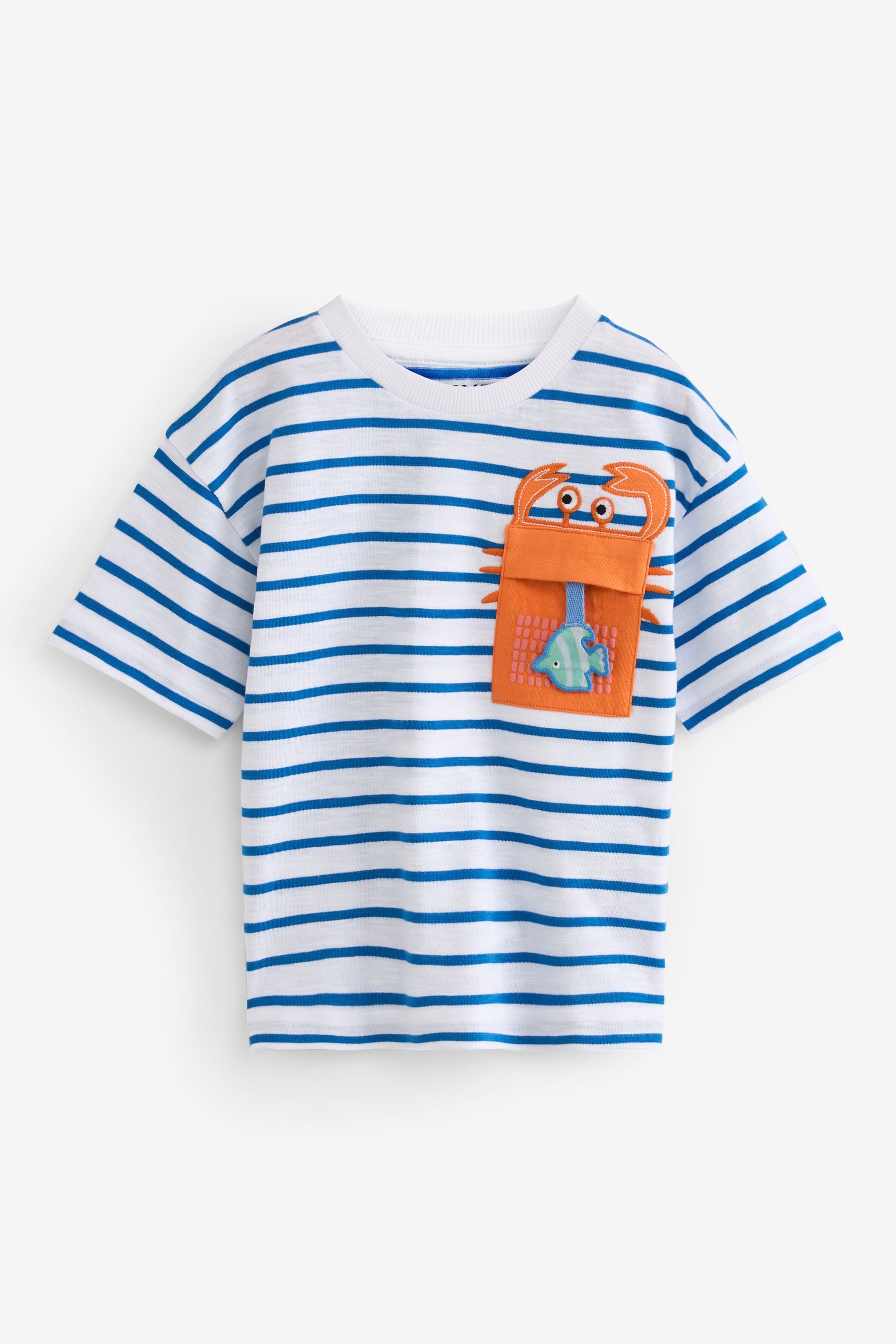 Blue/White 100% Cotton Short Sleeve Pocket T-Shirt (3mths-7yrs)