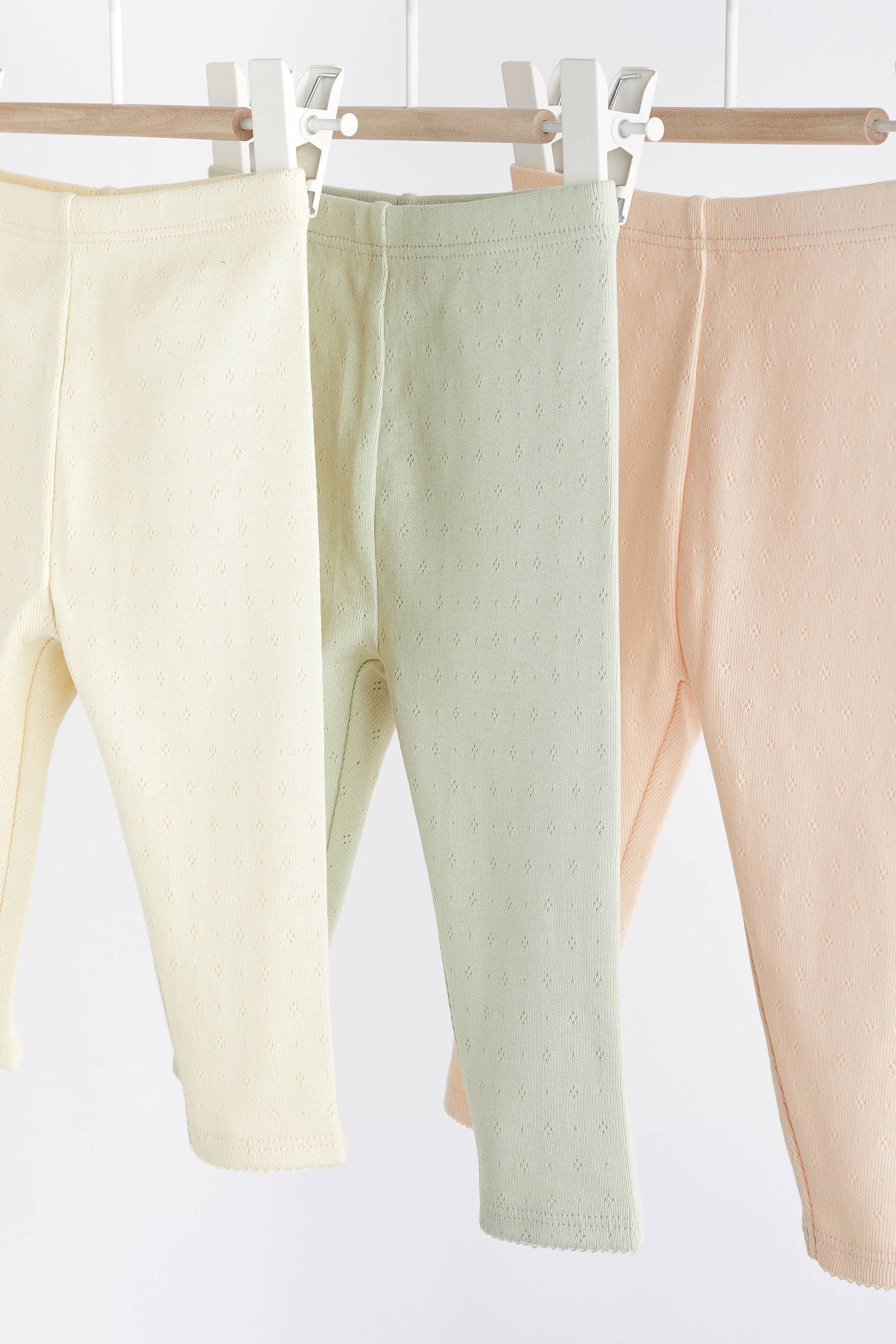 Sage Green Pointelle Baby Leggings 3 Pack