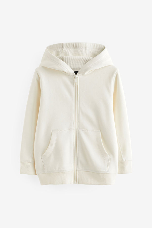 Ecru White Plain Zip Through Hoodie (3-16yrs)