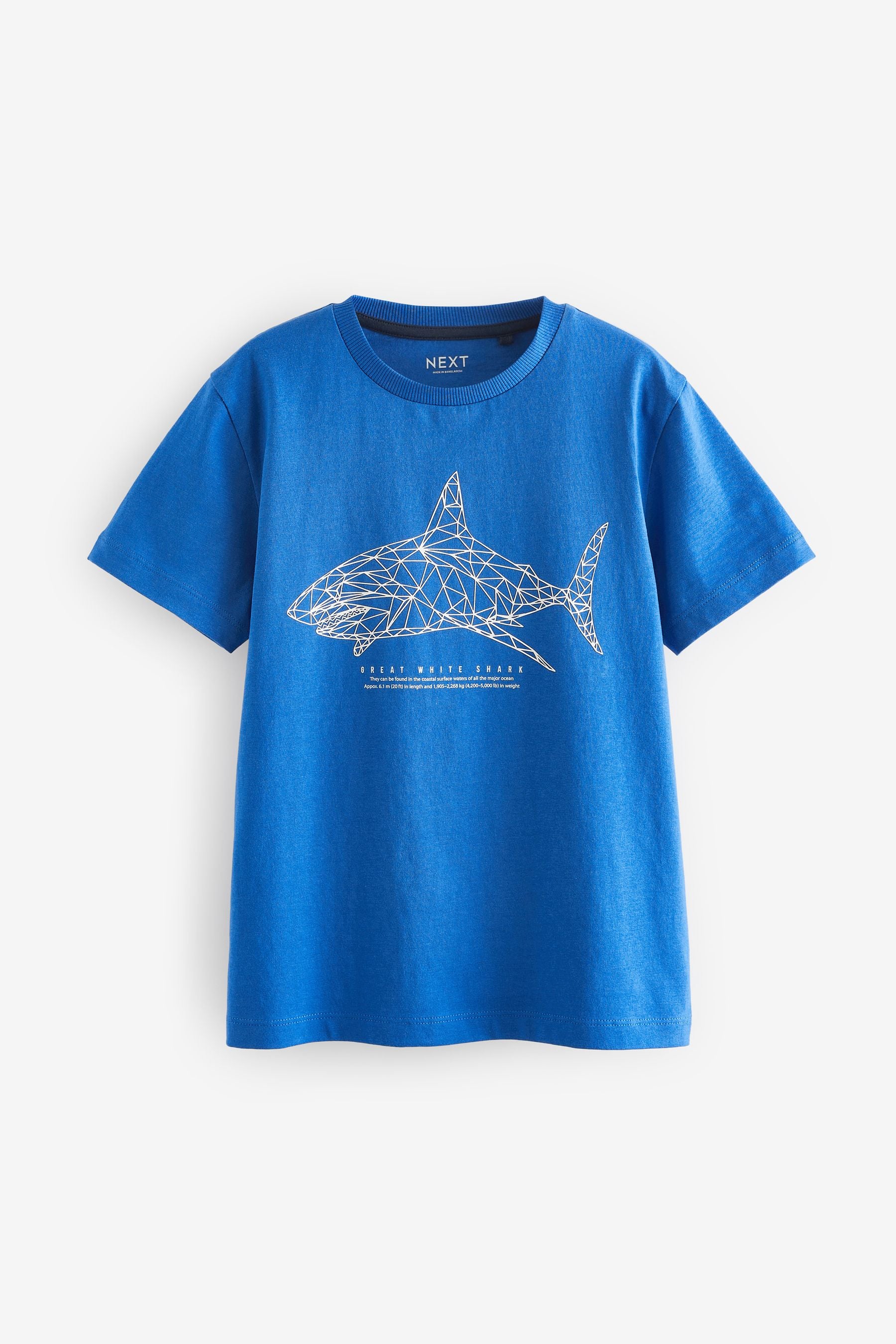 Cobalt Blue Shark Short Sleeves Graphic 100% Cotton T-Shirt (3-16yrs)