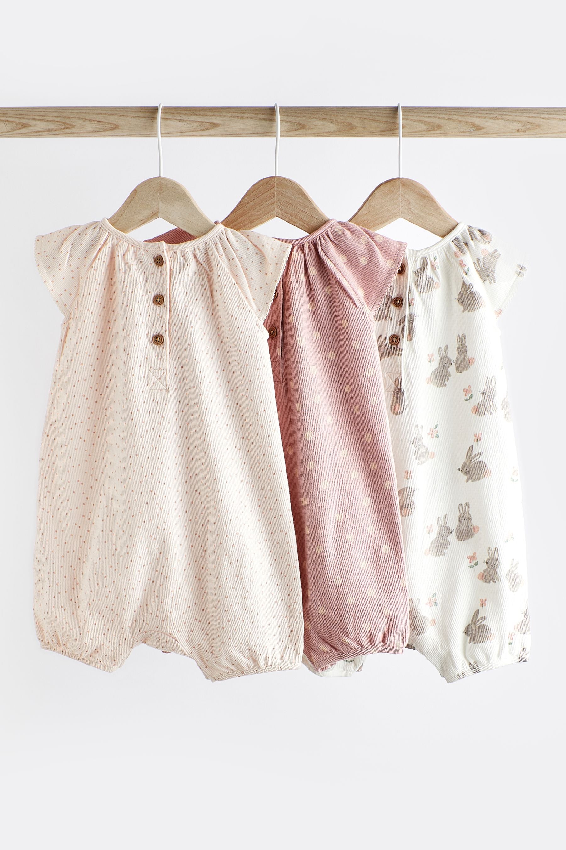 Pink Bunny Baby Vest Rompers 3 Pack