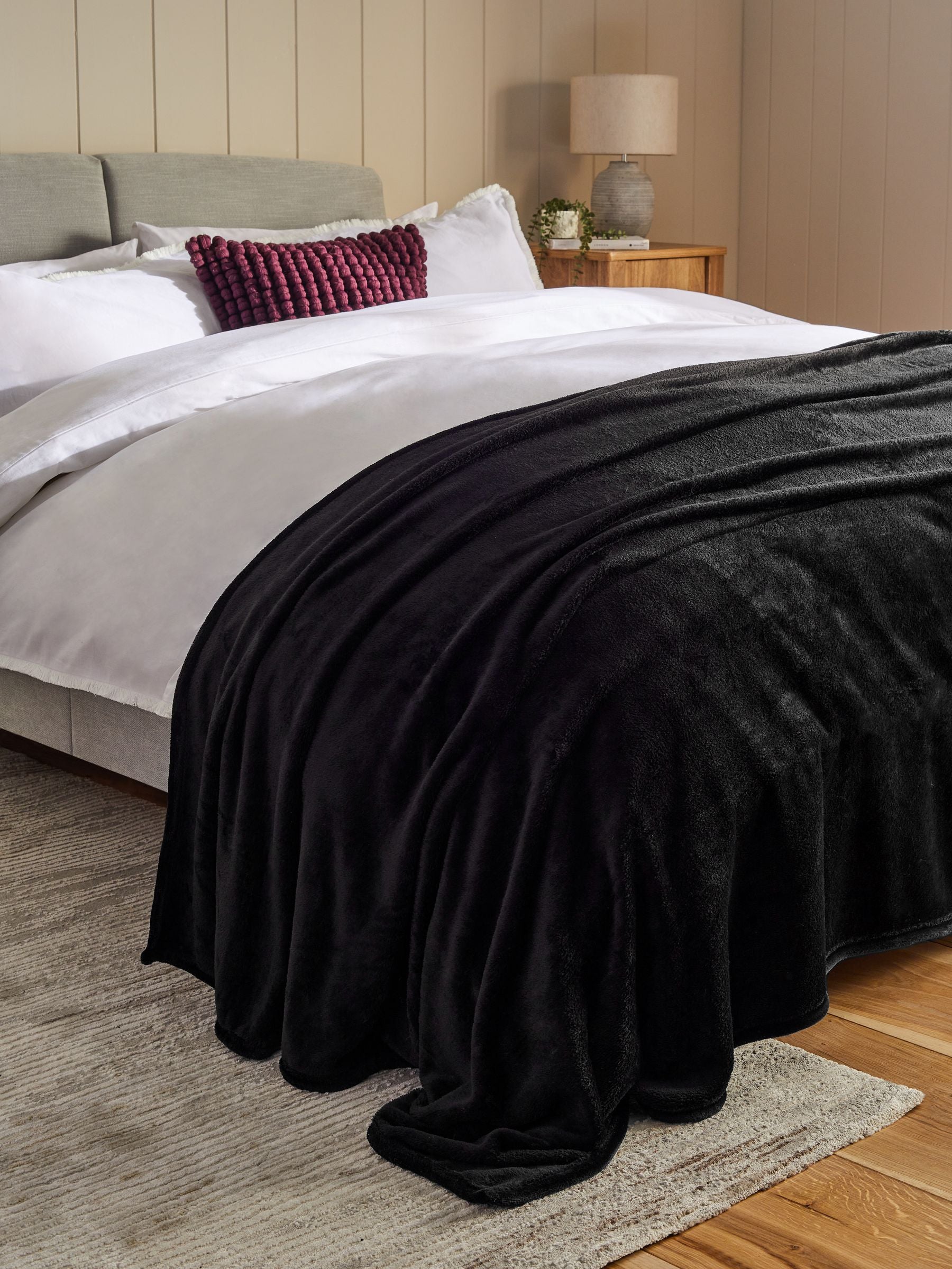 Black Plush Fleece Throw