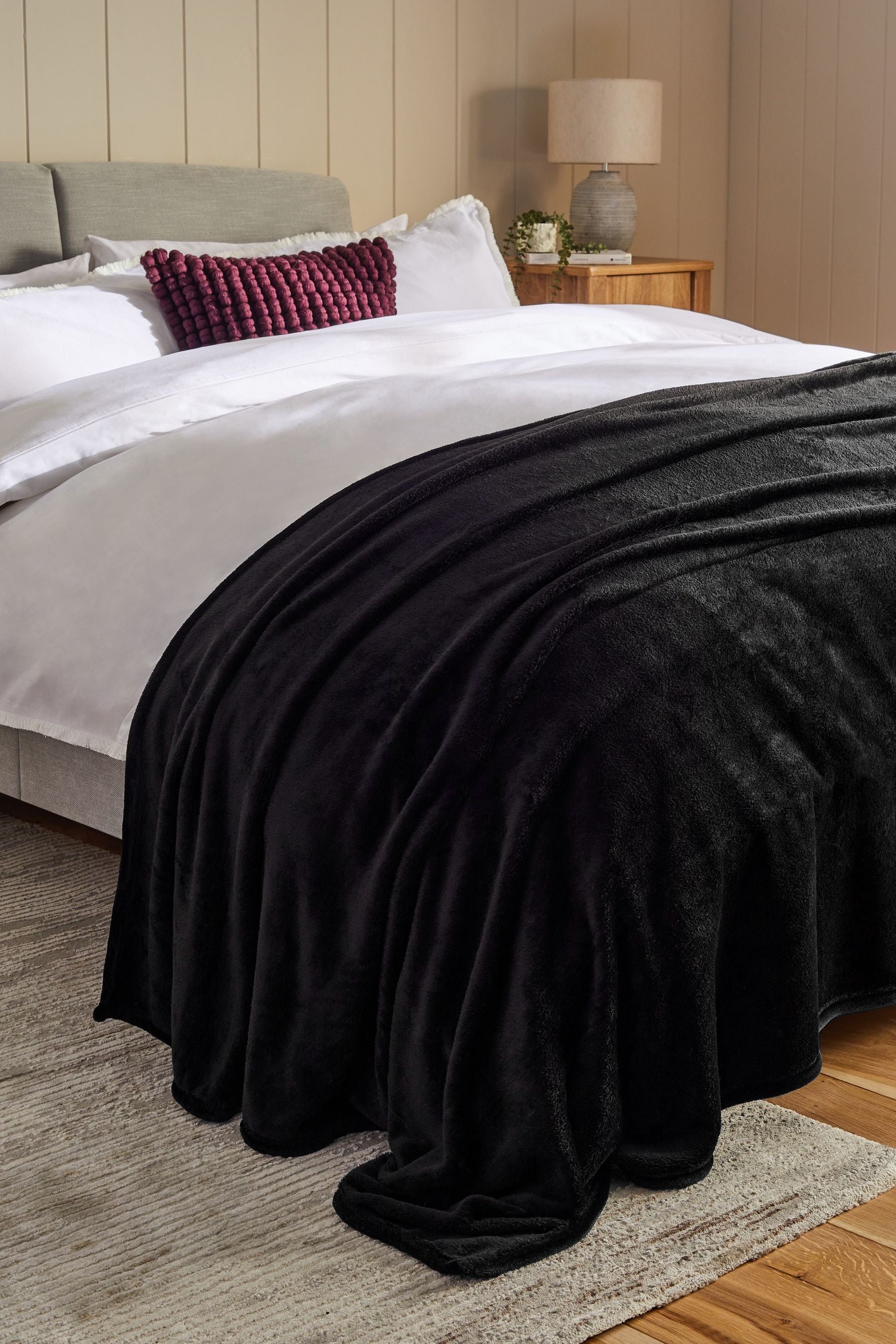 Black Plush Fleece Throw