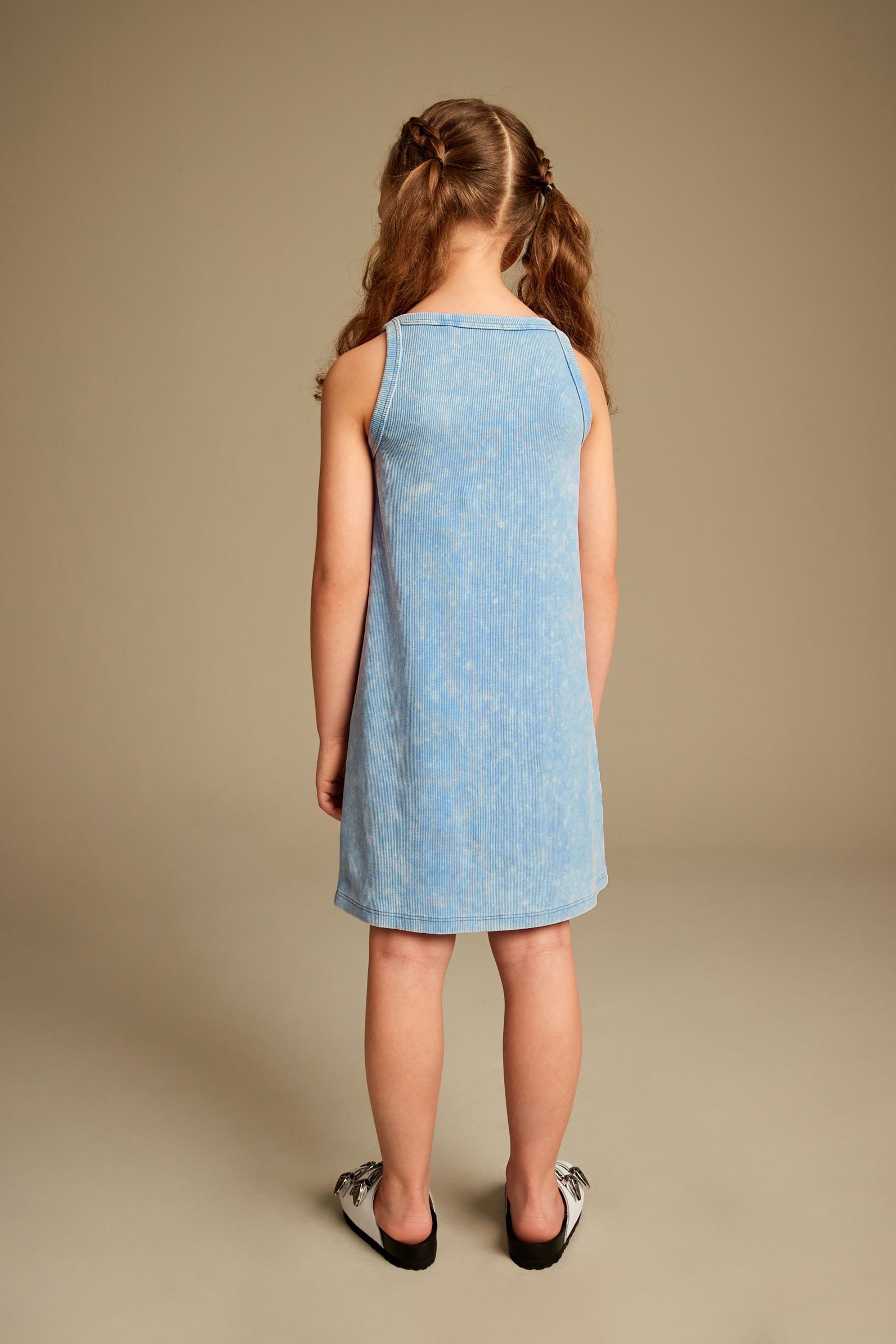 Blue Acid Wash Ribbed Racer Jersey Dress (3-16yrs)