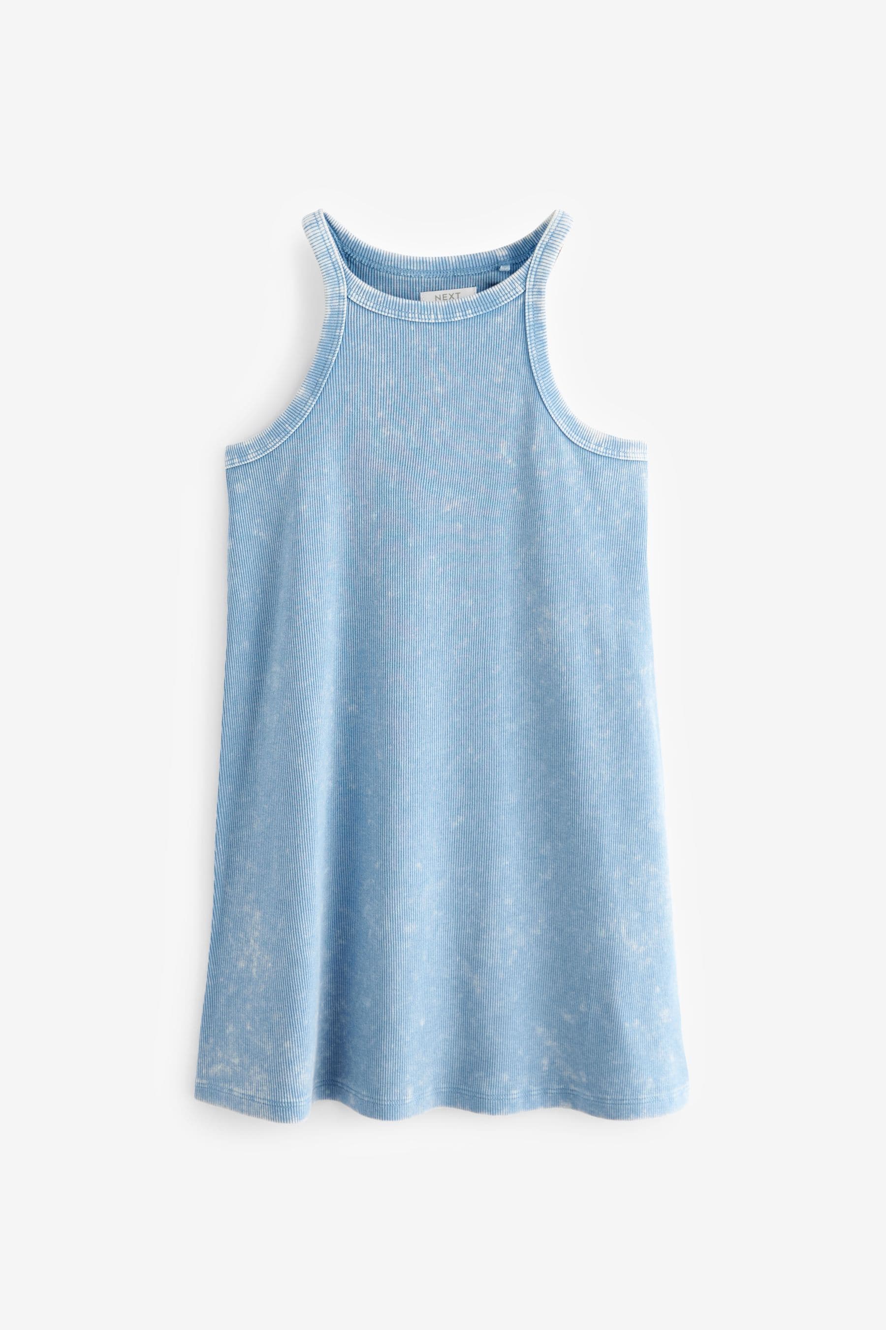 Blue Acid Wash Ribbed Racer Jersey Dress (3-16yrs)