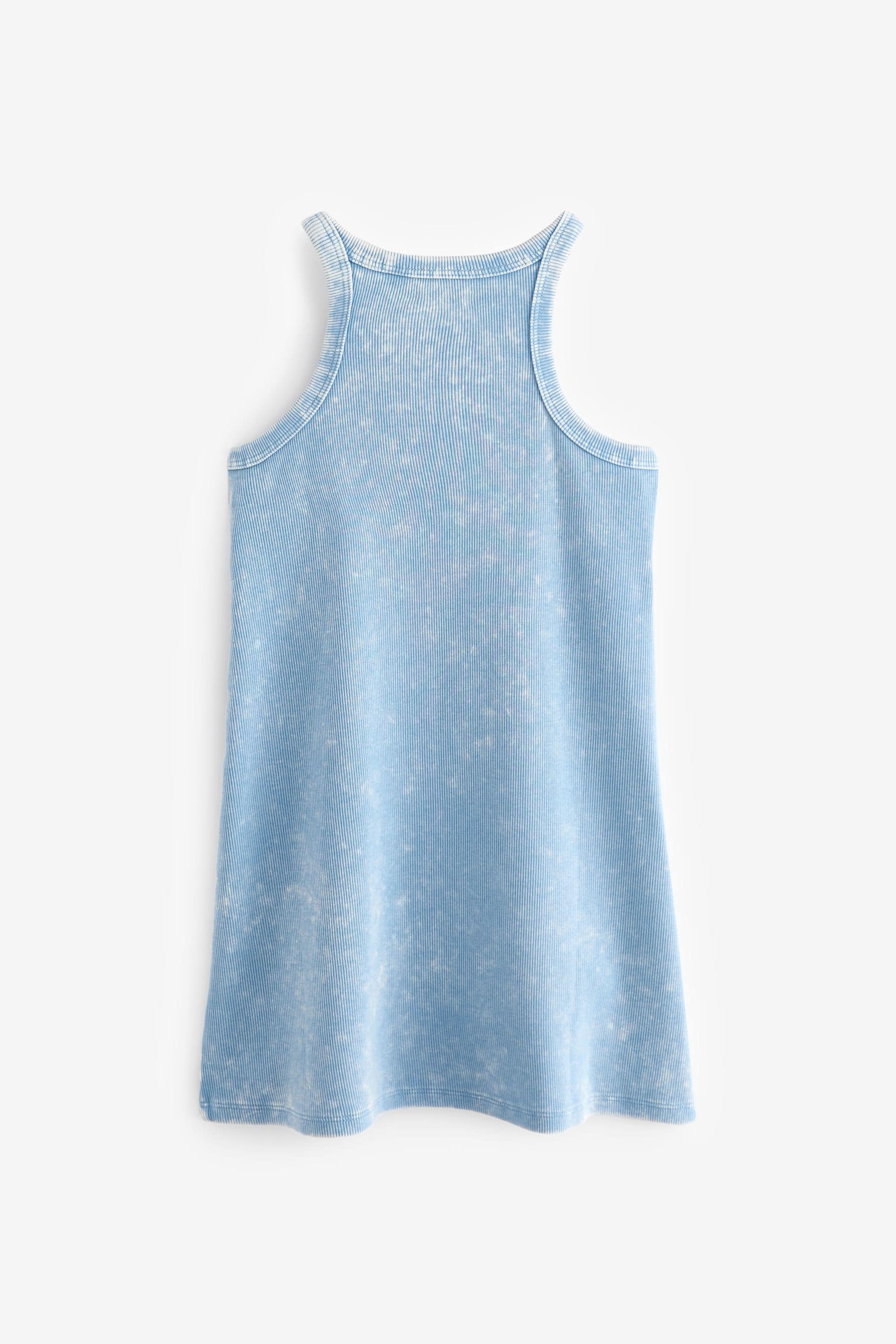 Blue Acid Wash Ribbed Racer Jersey Dress (3-16yrs)