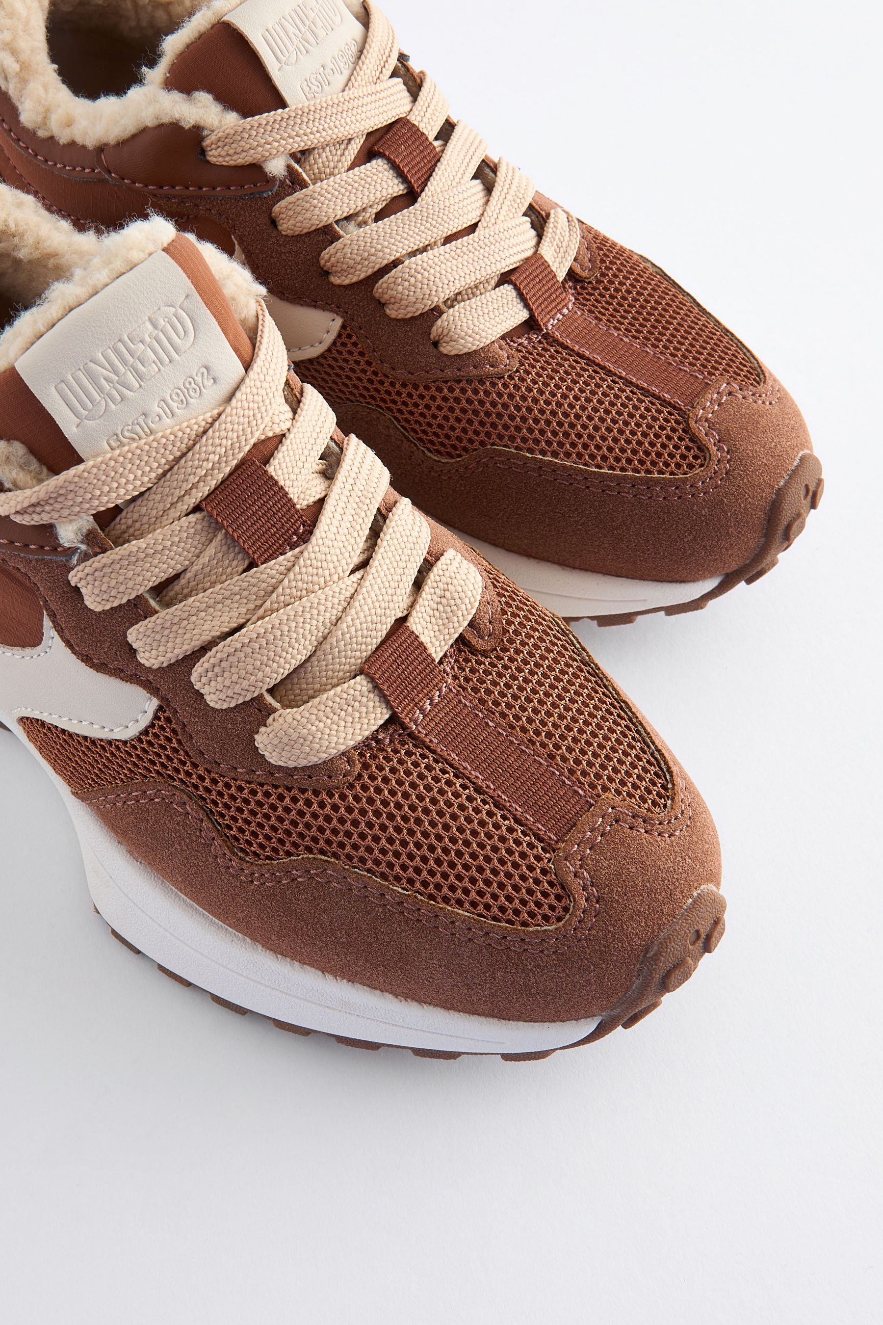 Tan Brown Borg Lined Lace-Up Chunky Trainers