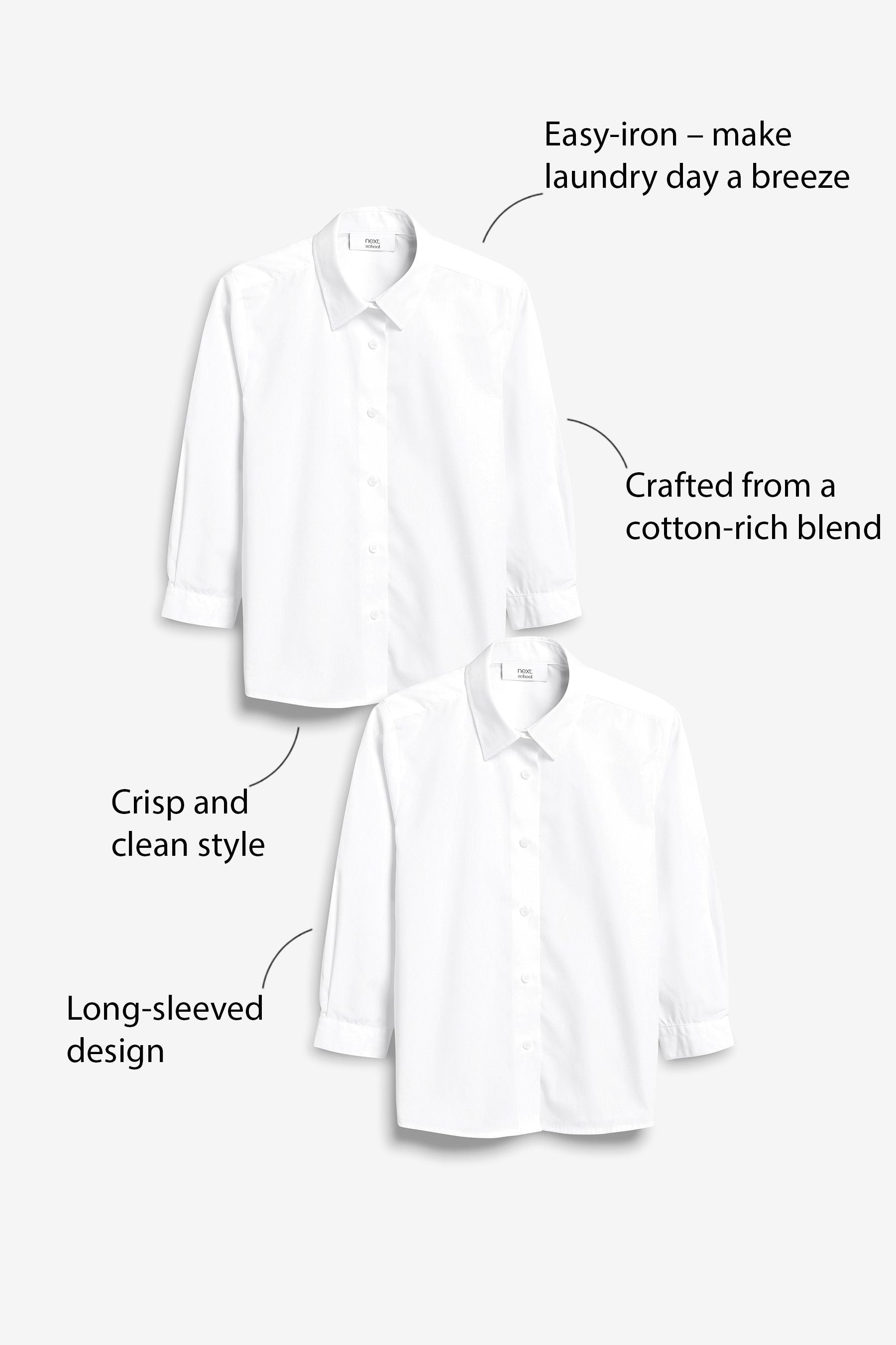 White Plus Fit 2 Pack Long Sleeve Formal School Shirts (3-18yrs)