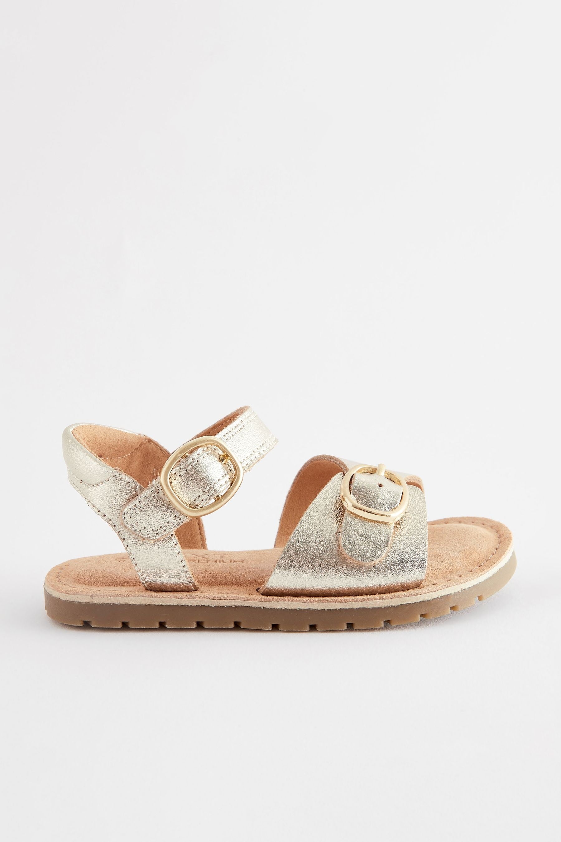 Gold Wide Fit (G) Leather Buckle Sandals