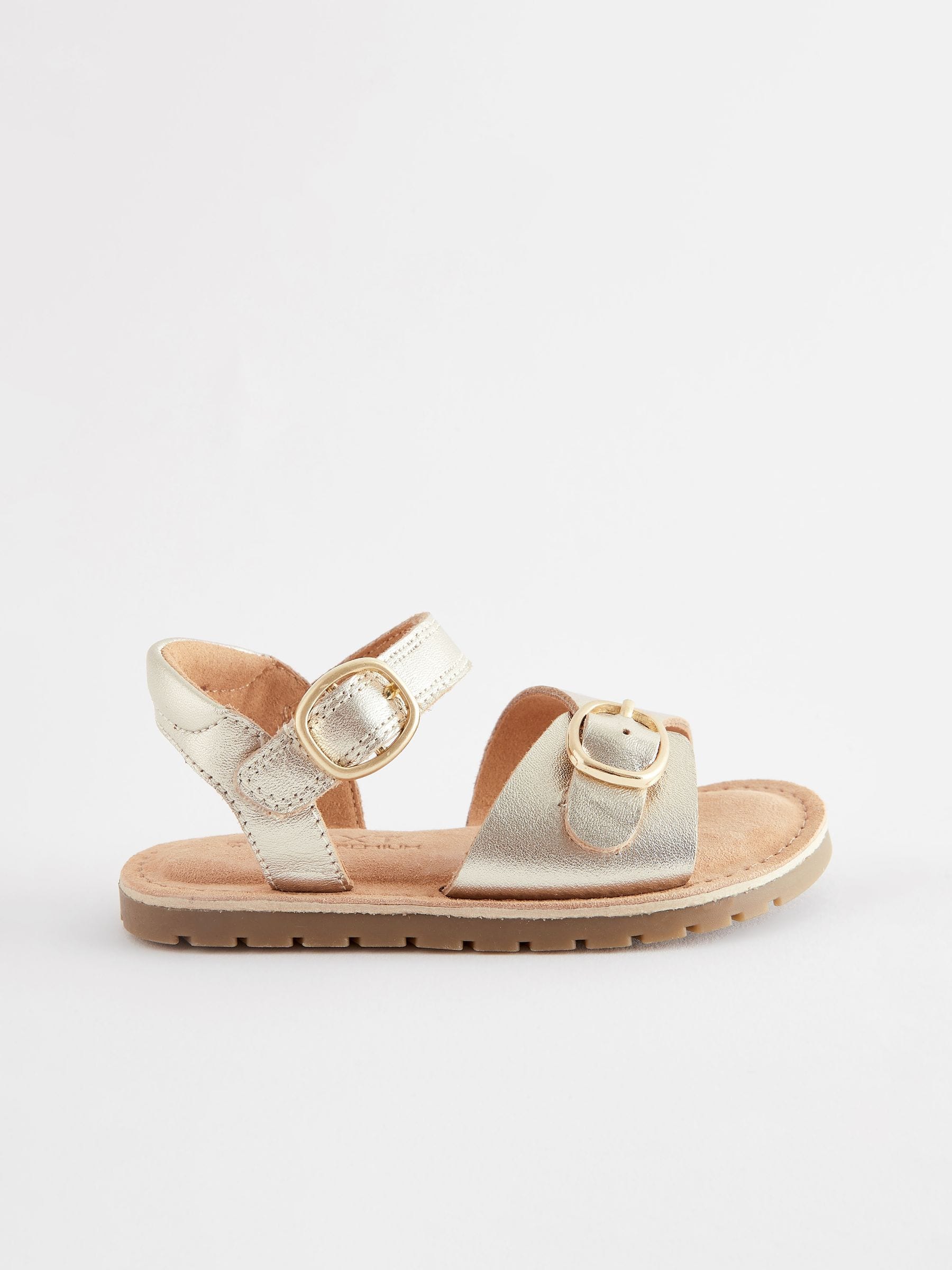 Gold Leather Buckle Sandals