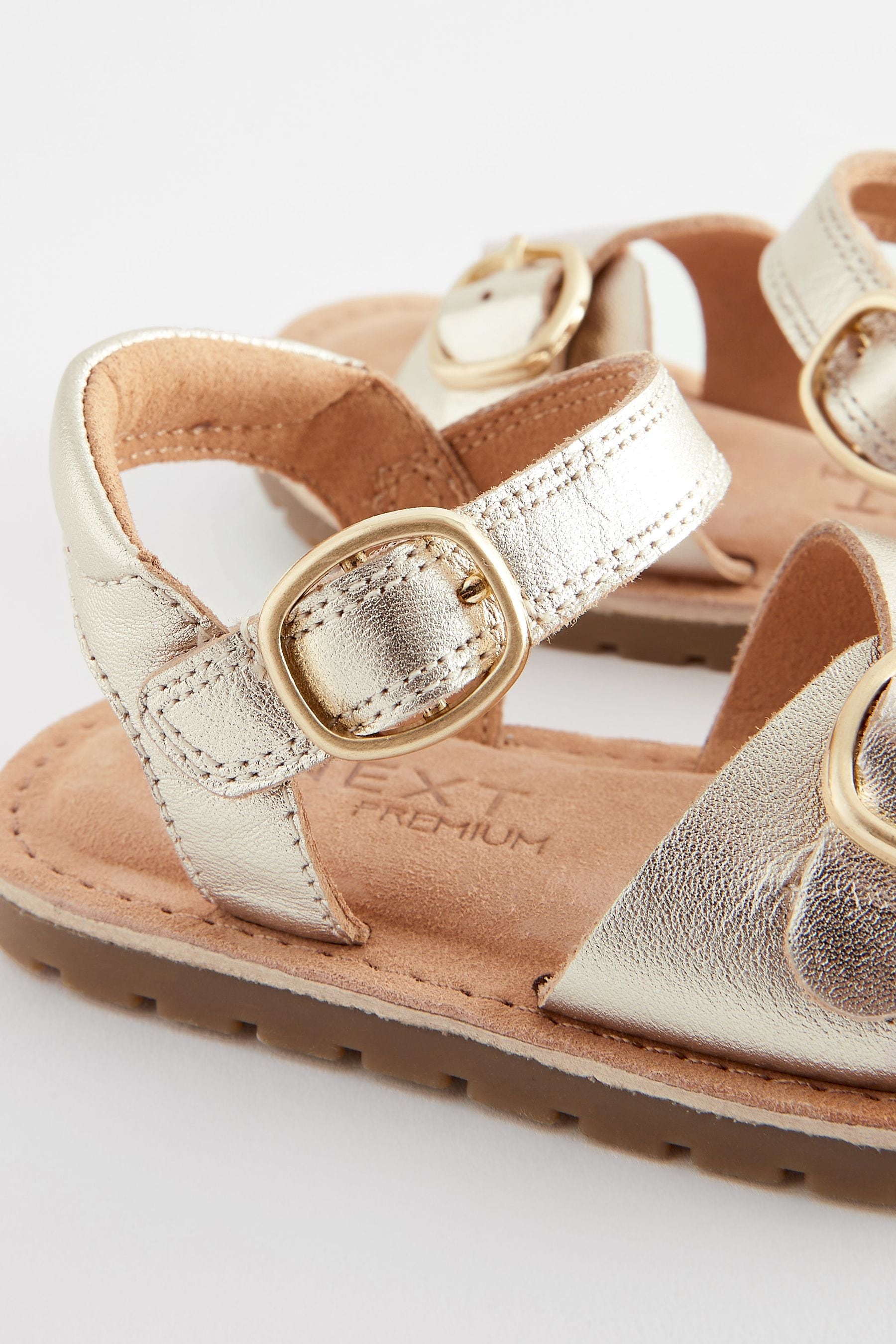 Gold Wide Fit (G) Leather Buckle Sandals