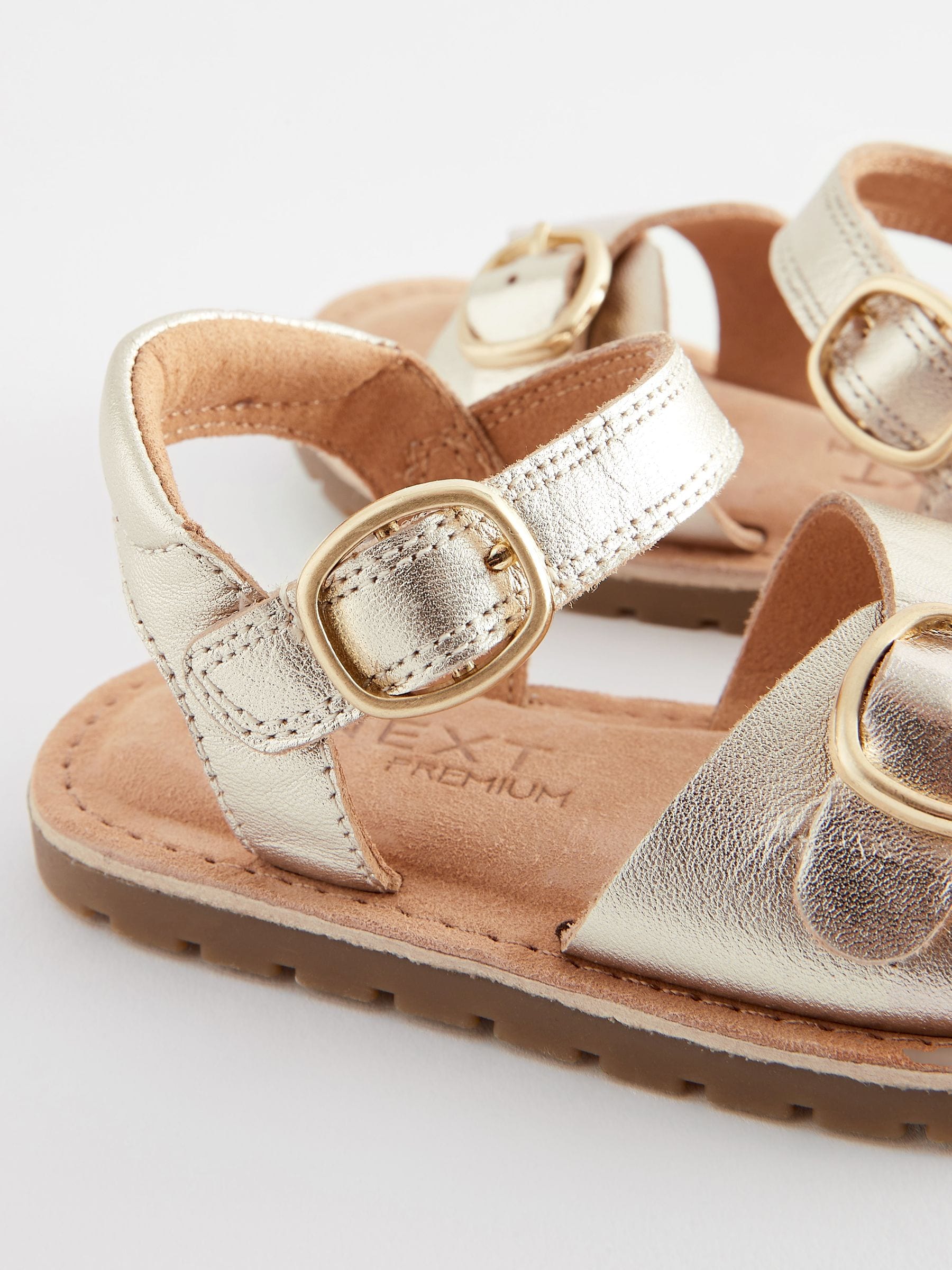 Gold Leather Buckle Sandals