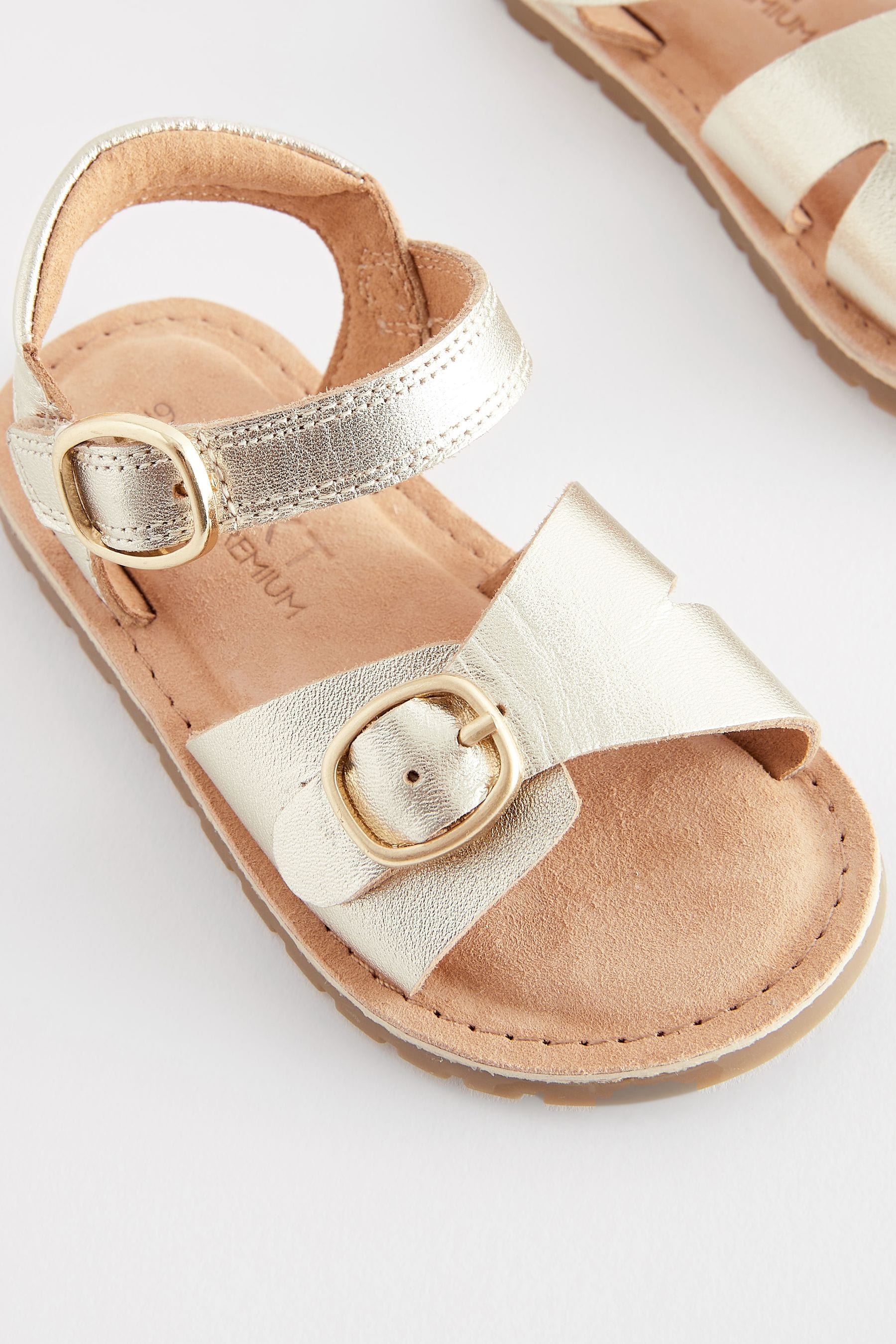 Gold Wide Fit (G) Leather Buckle Sandals