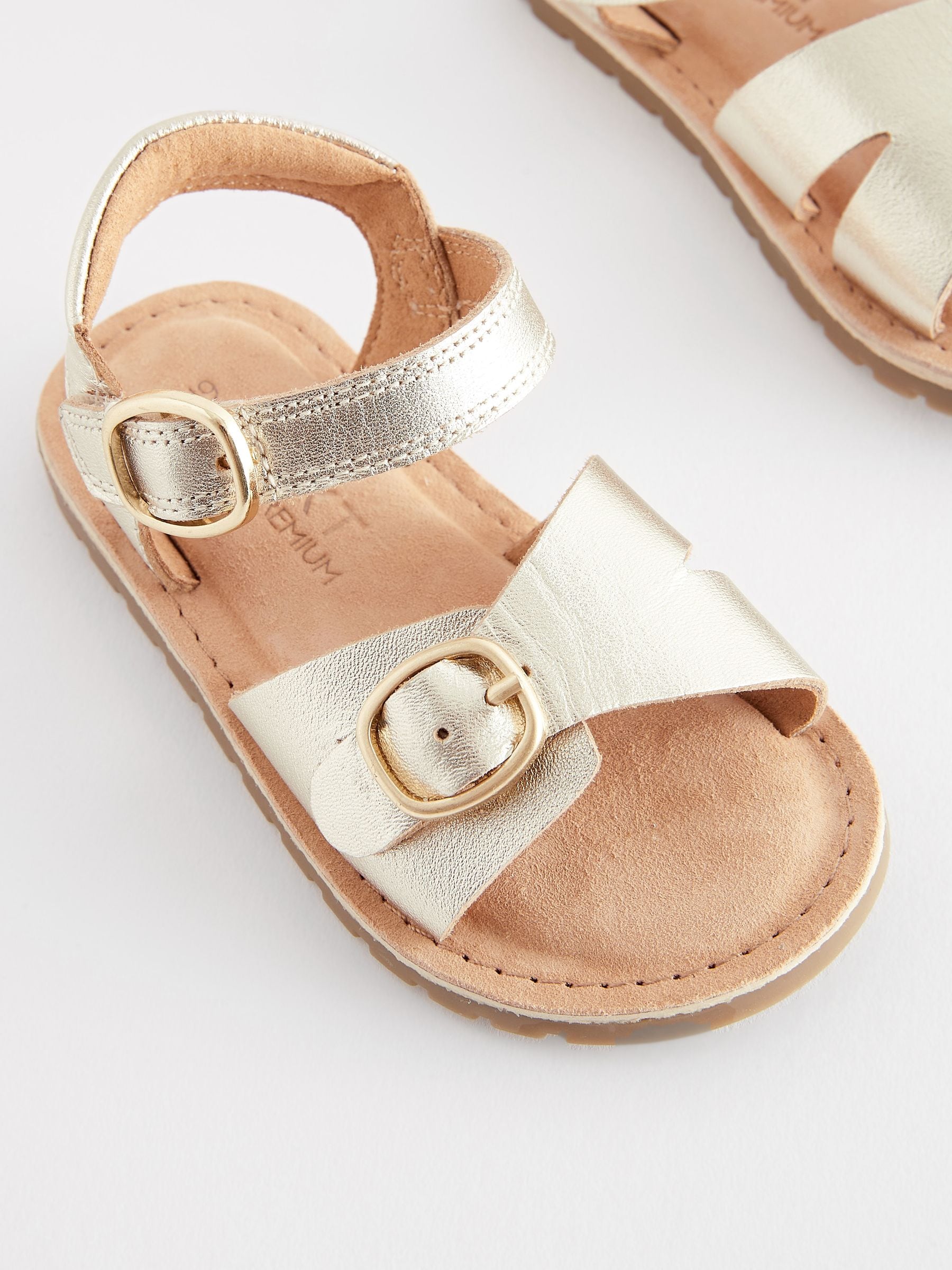 Gold Leather Buckle Sandals