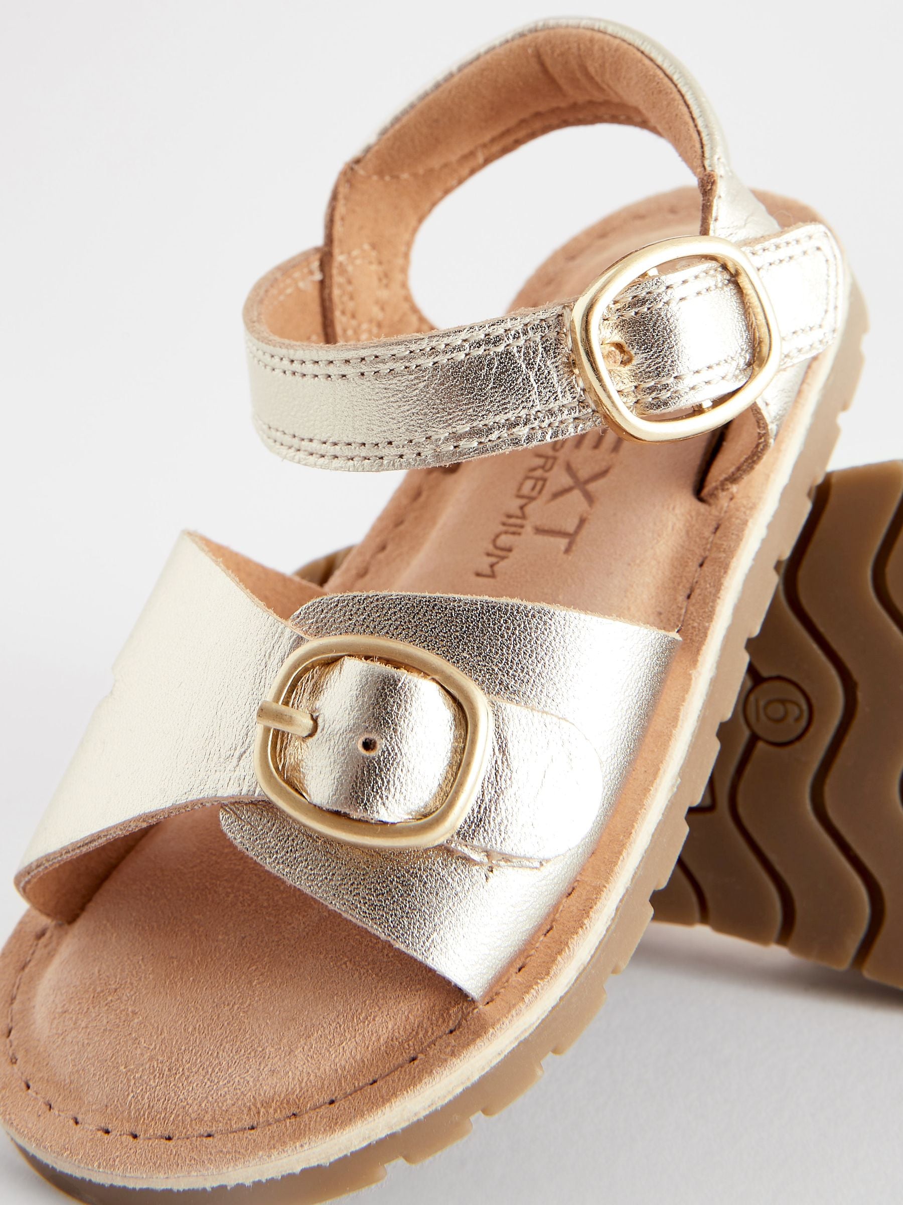 Gold Leather Buckle Sandals