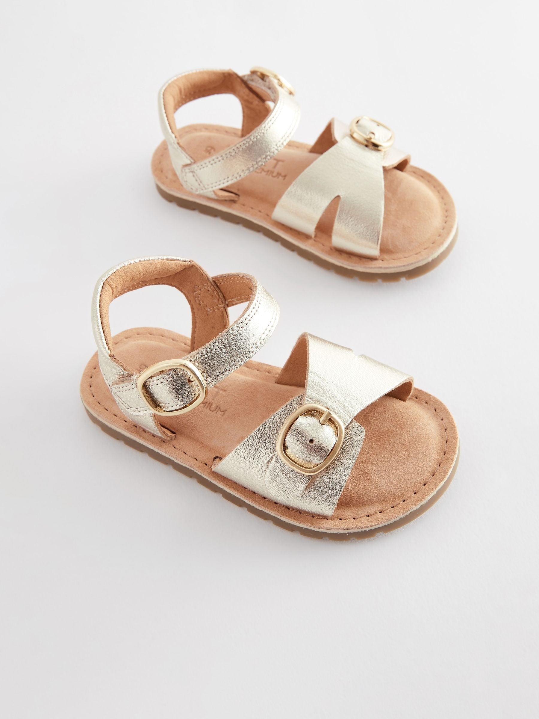 Gold Leather Buckle Sandals