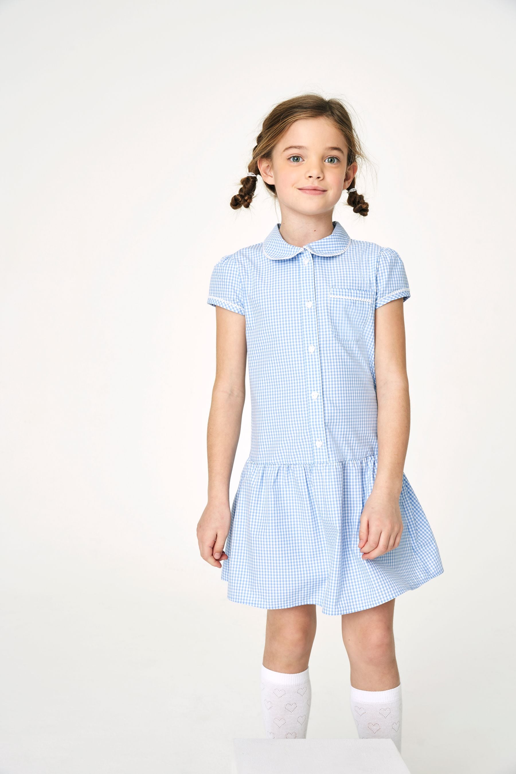 Blue Cotton Rich Drop Waist Gingham School Dress (3-14yrs)