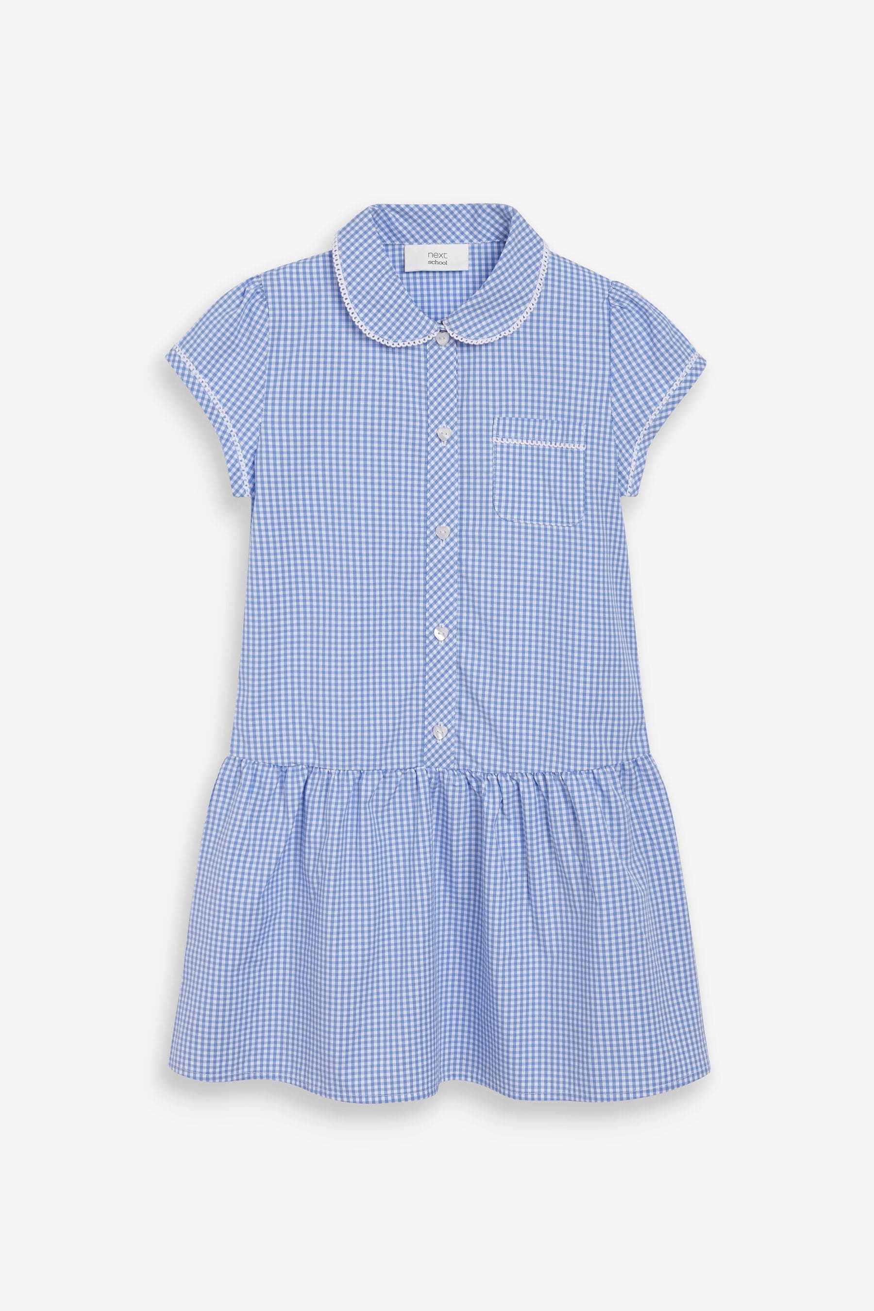 Blue Cotton Rich Drop Waist Gingham School Dress (3-14yrs)