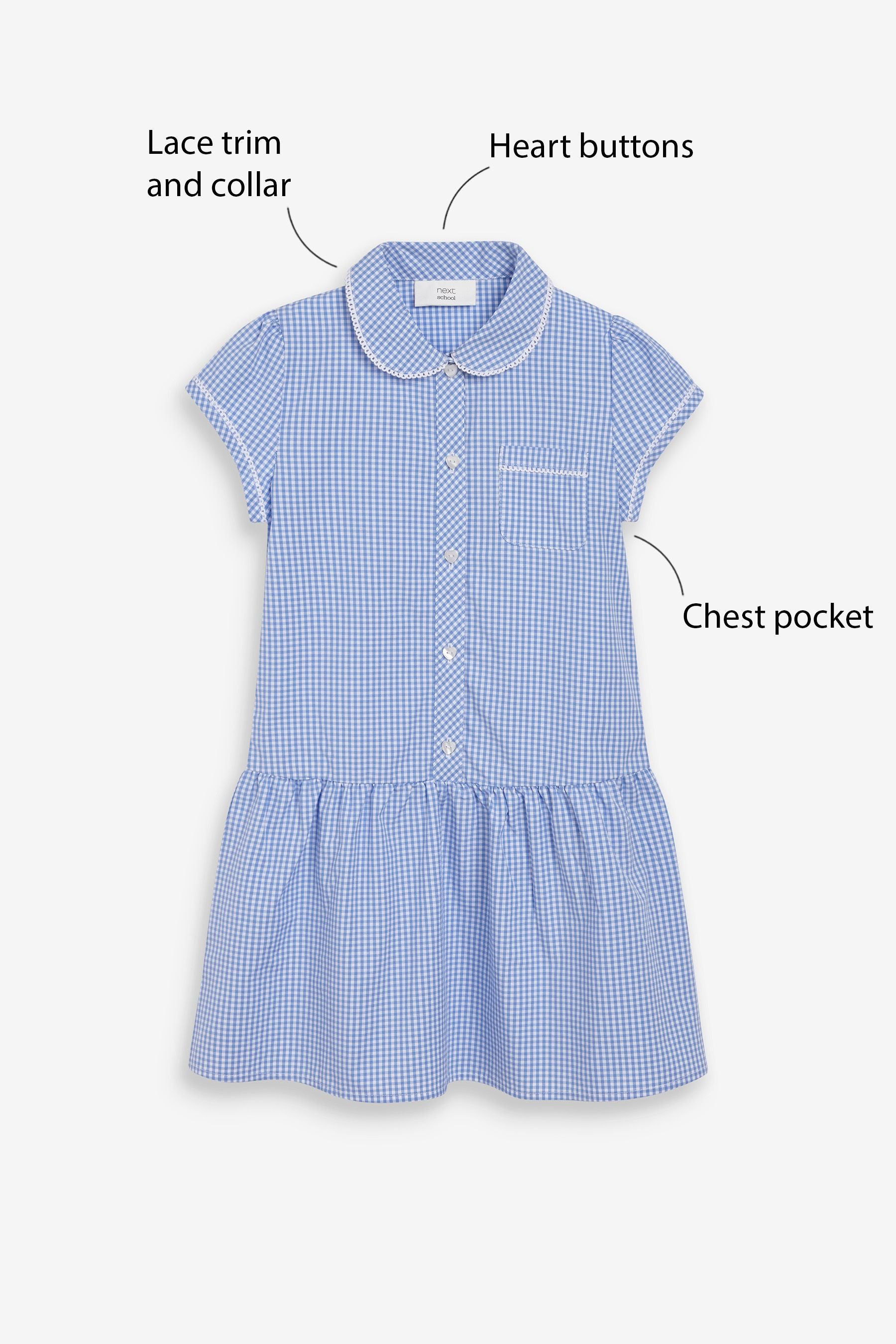 Blue Cotton Rich Drop Waist Gingham School Dress (3-14yrs)