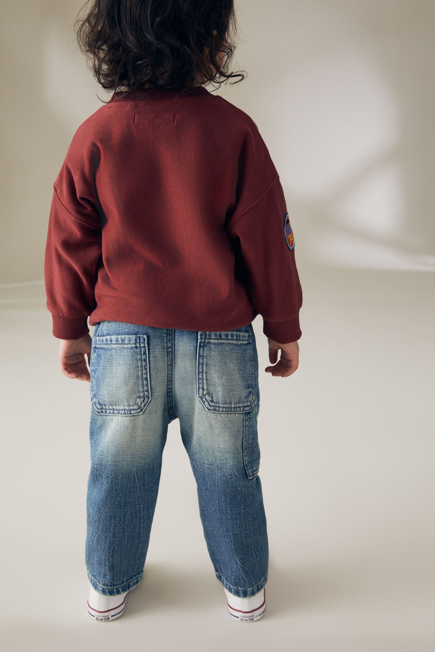 Burgundy Red Varsity Badged Crew Neck 100% Cotton Sweatshirt (3mths-7yrs)