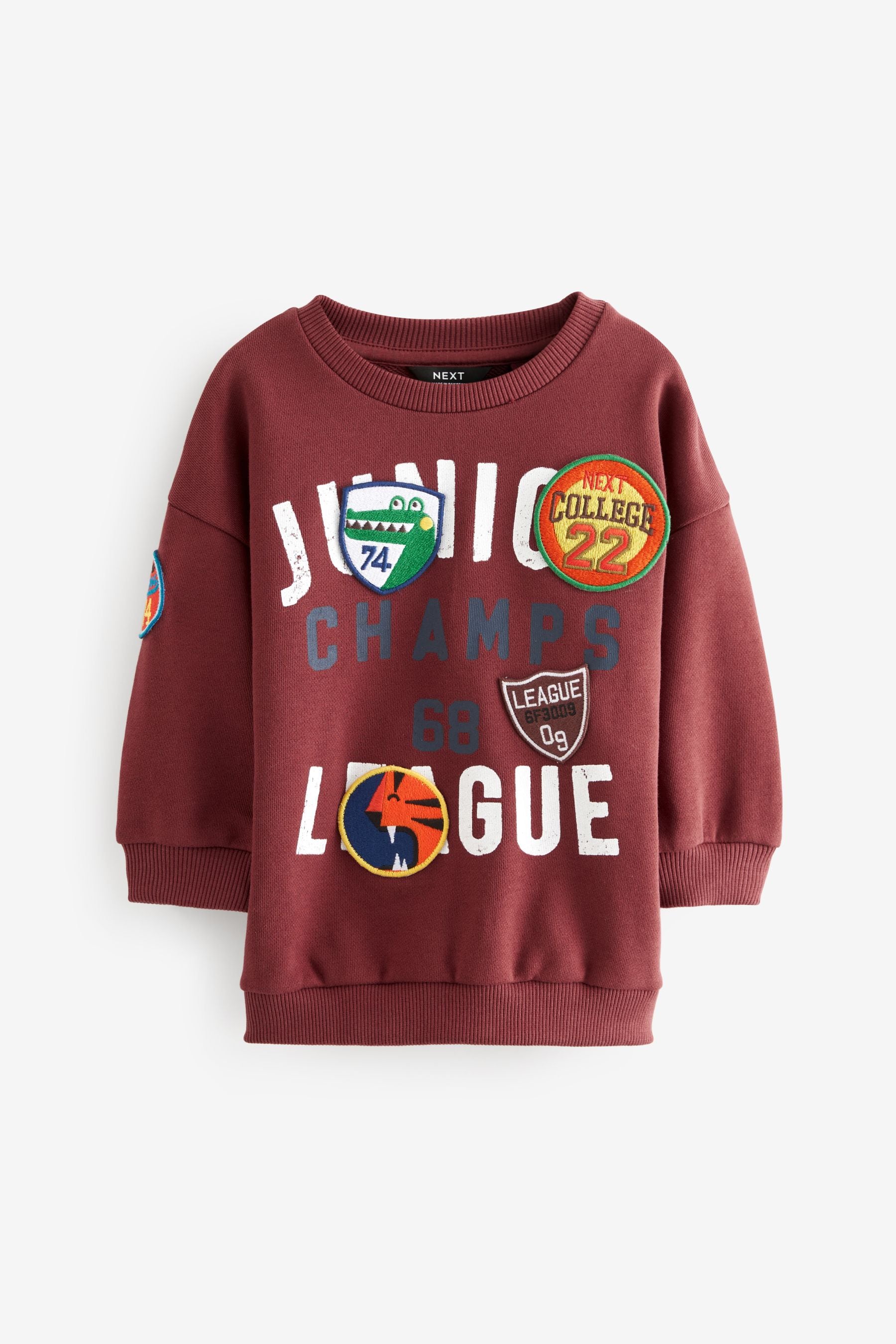 Burgundy Red Varsity Badged Crew Neck 100% Cotton Sweatshirt (3mths-7yrs)