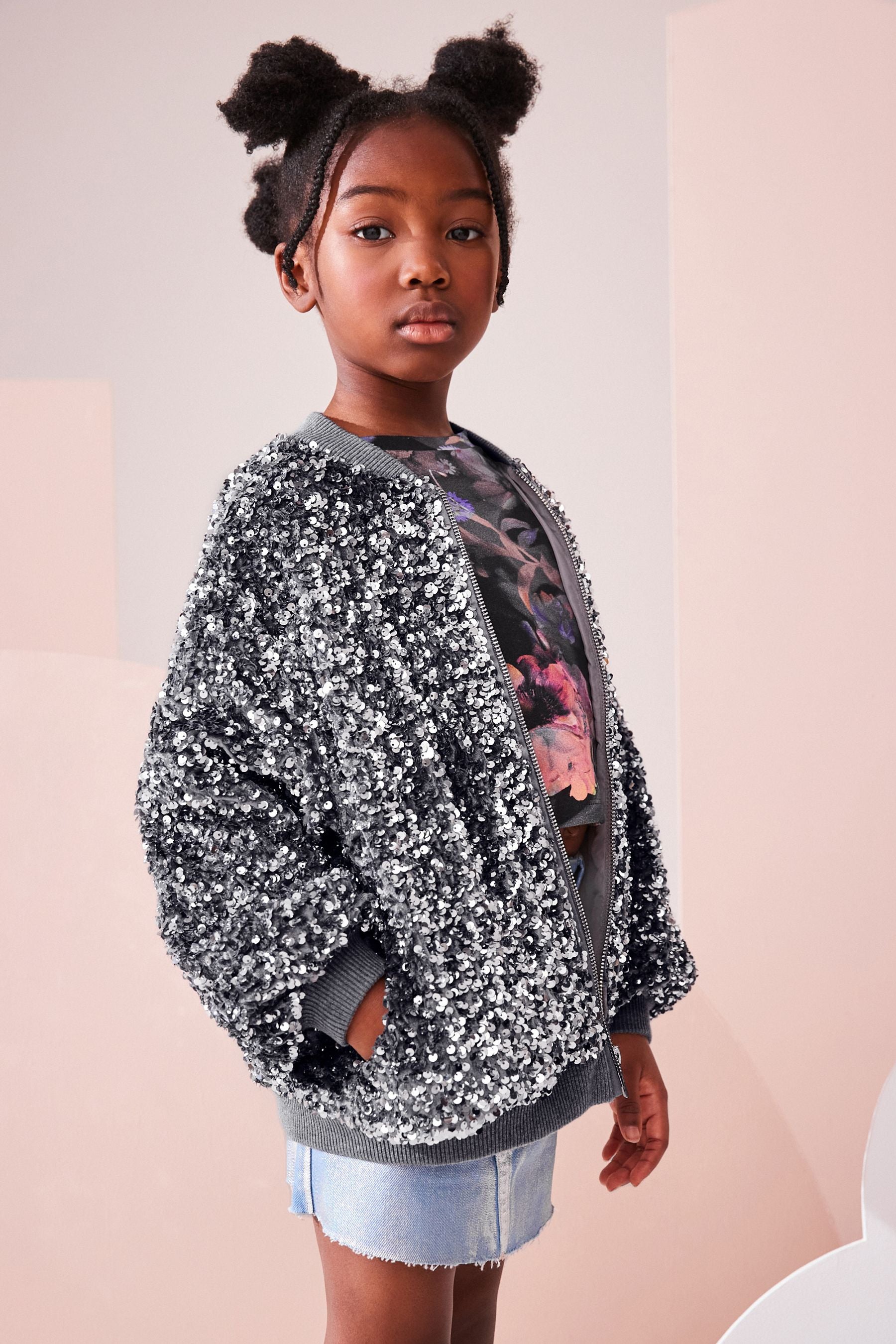 Silver Sequin Bomber Jacket (3-16yrs)