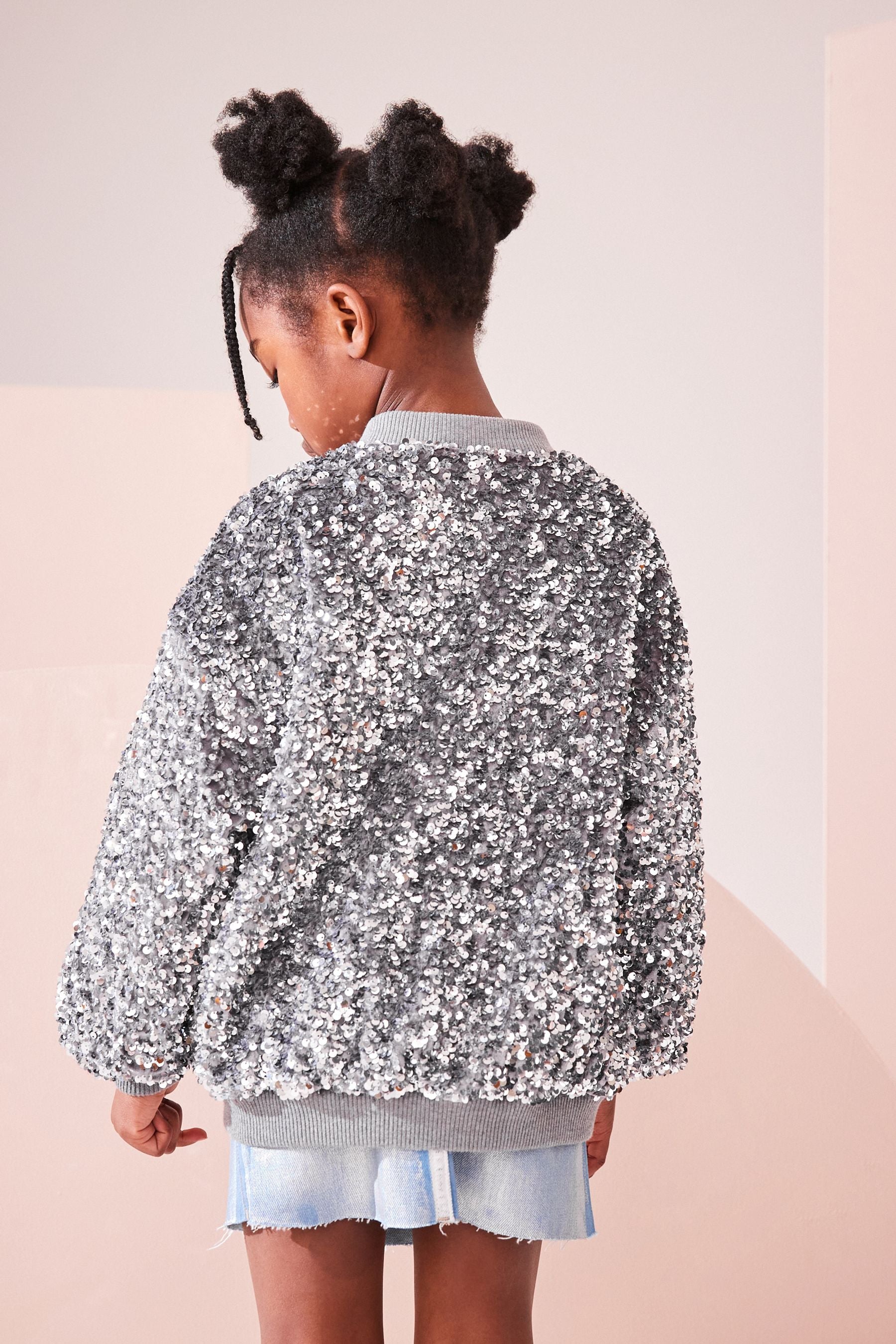 Silver Sequin Bomber Jacket (3-16yrs)