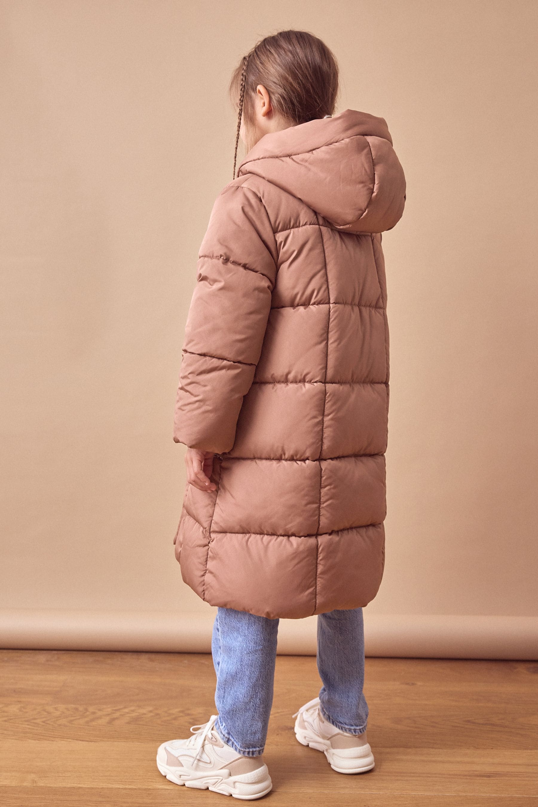 Dusky Pink Longer Length Shower Resistant Square Quilt Padded Coat (3-16yrs)