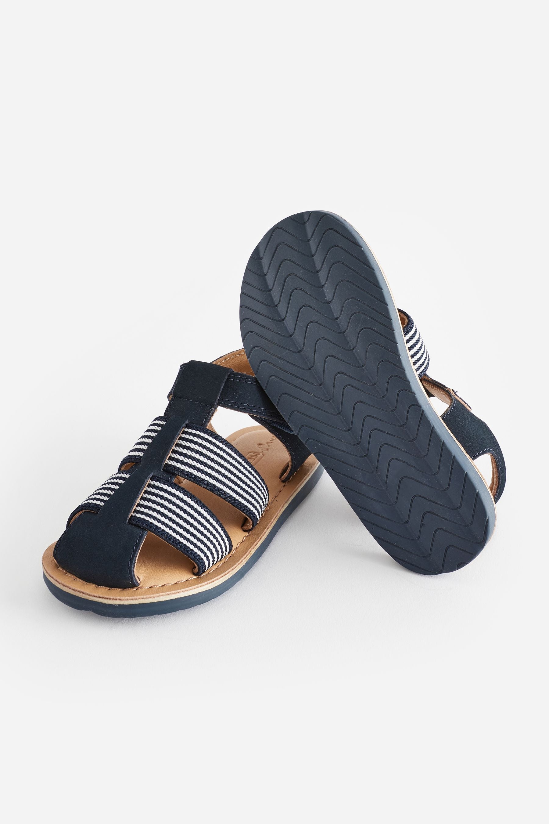 Navy Blue Leather Closed Toe Touch Fastening Sandals