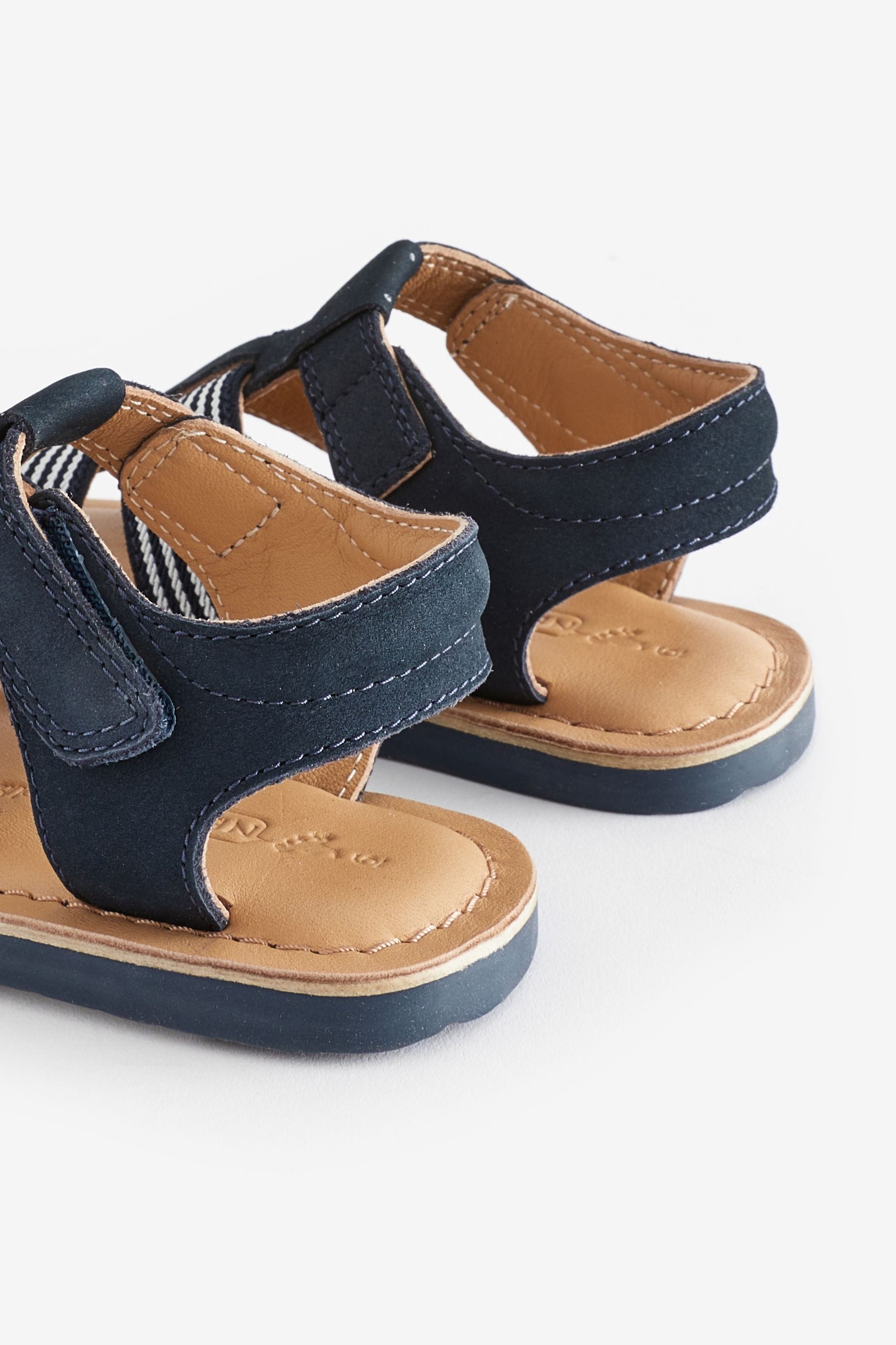 Navy Blue Leather Closed Toe Touch Fastening Sandals