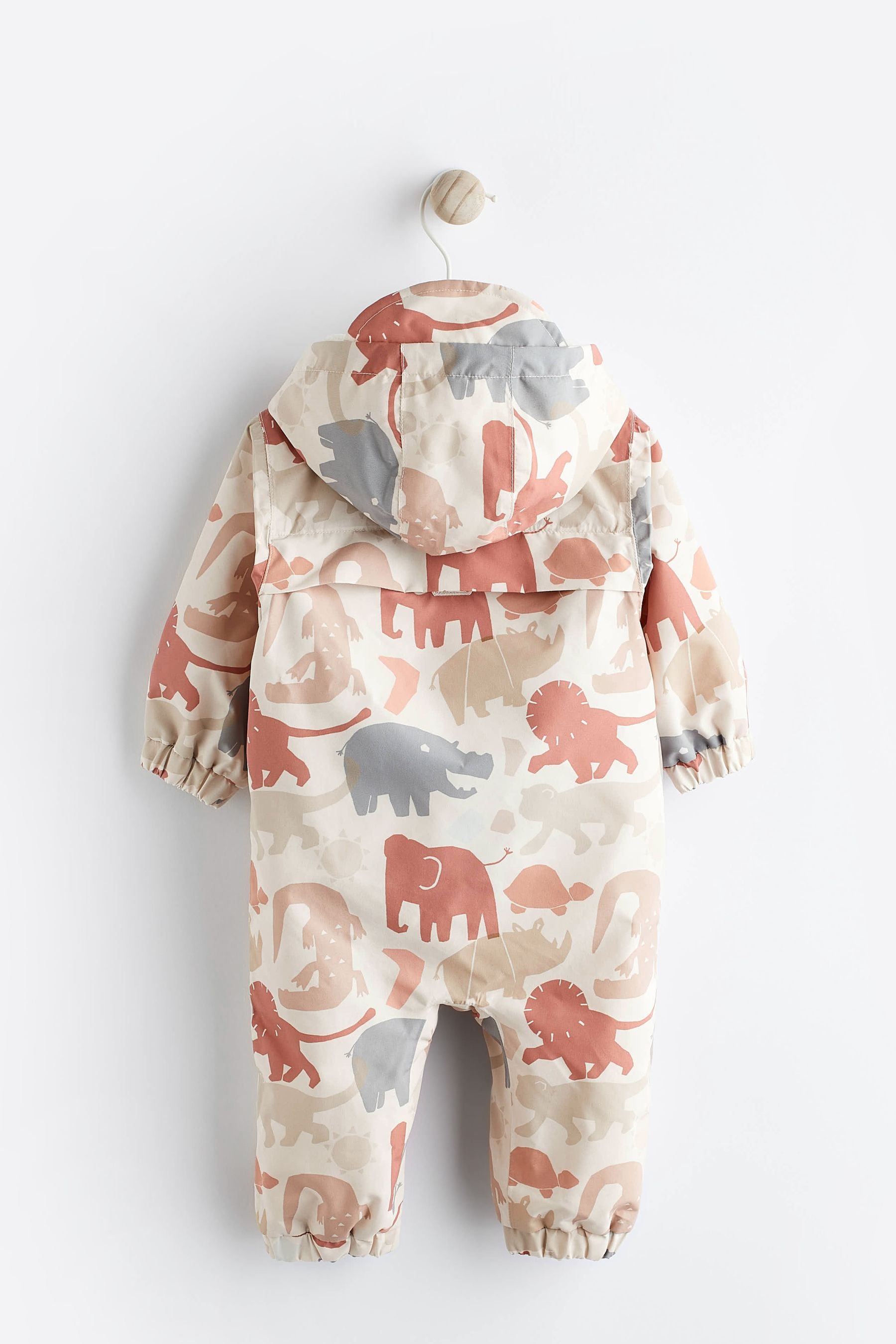 Neutral/Grey Safari Print Baby Packable All-In-One Pramsuit (0mths-2yrs)