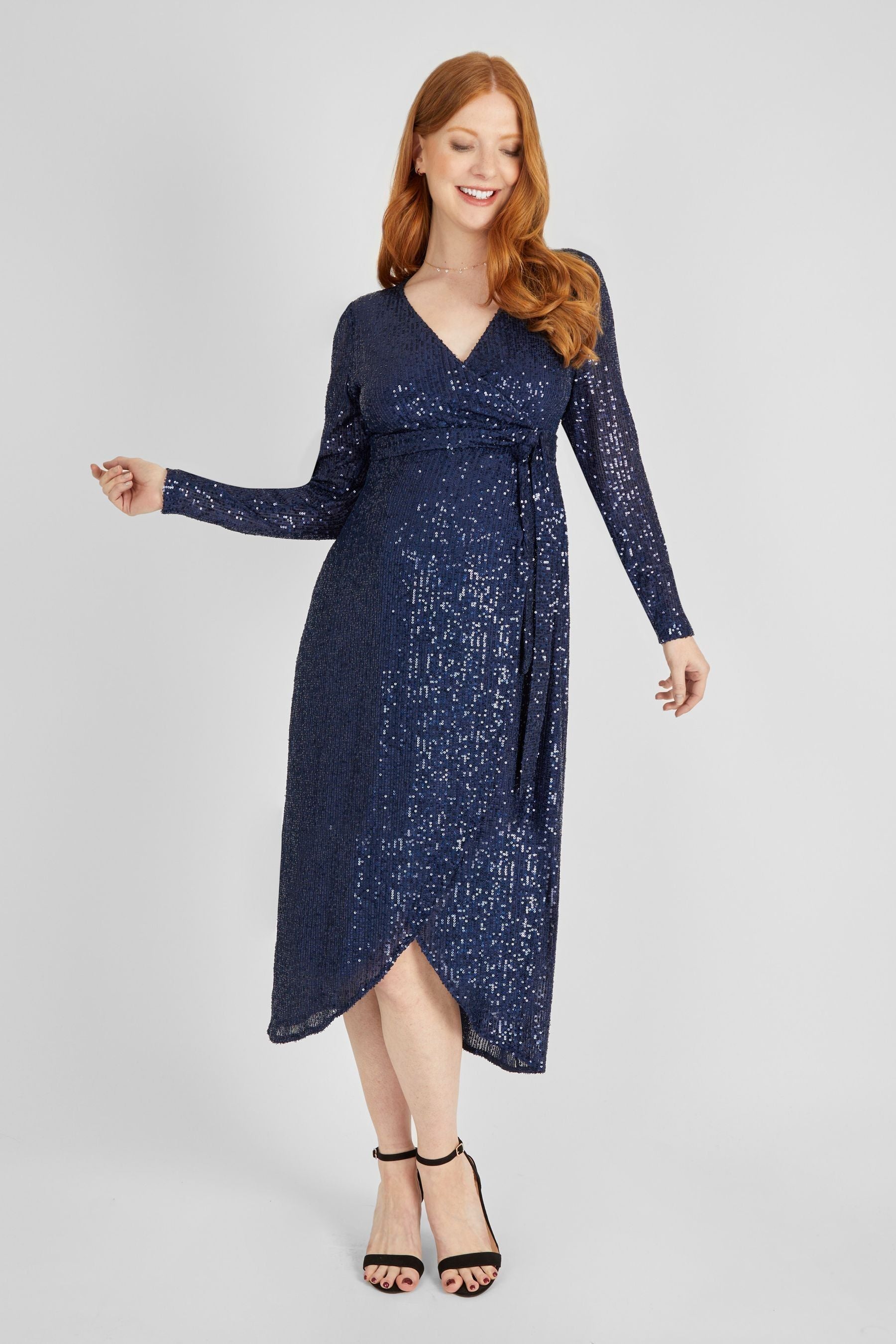 Navy JoJo Maman Bébé Sequin Wrap Maternity Dress