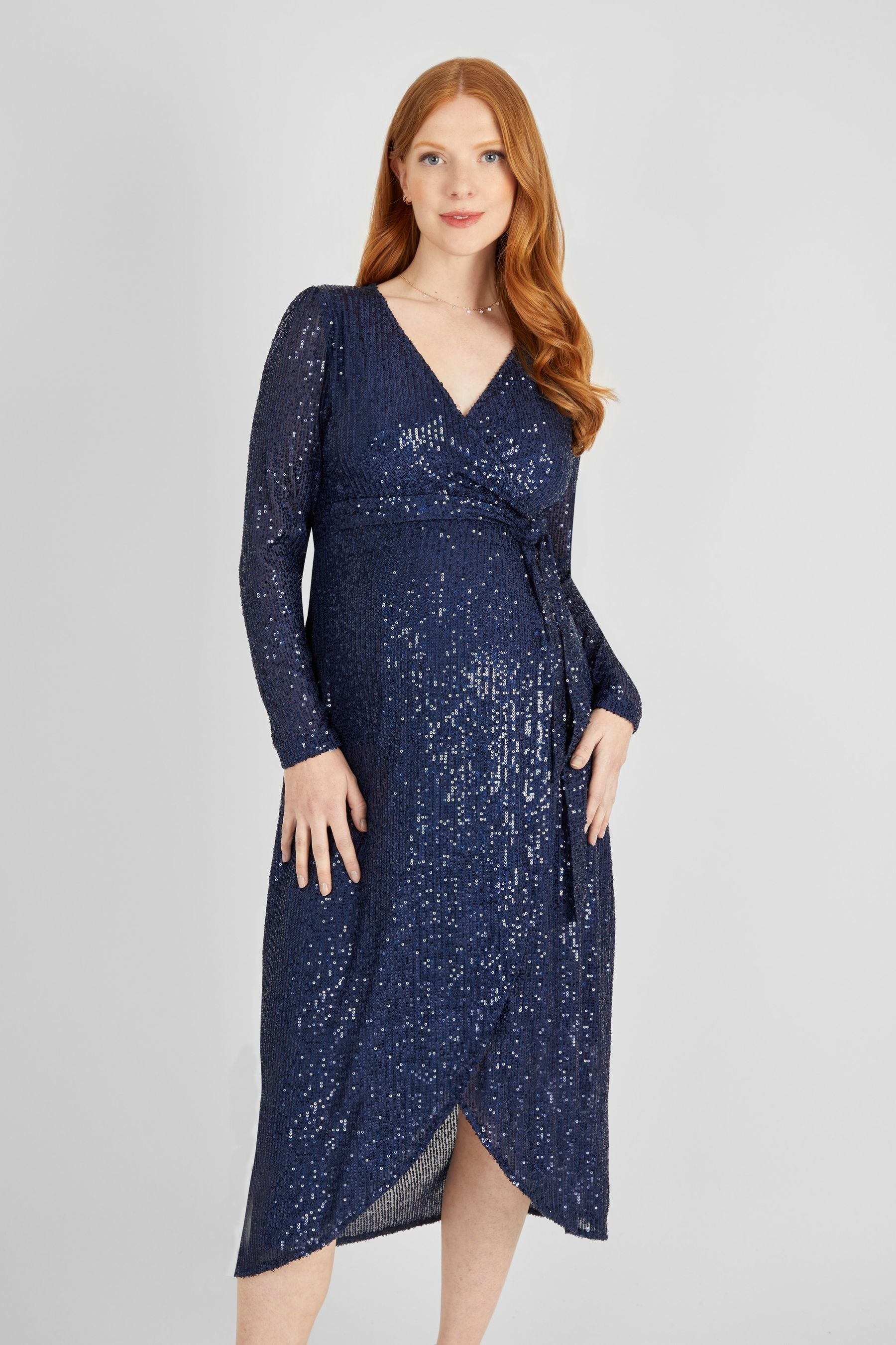 Navy JoJo Maman Bébé Sequin Wrap Maternity Dress