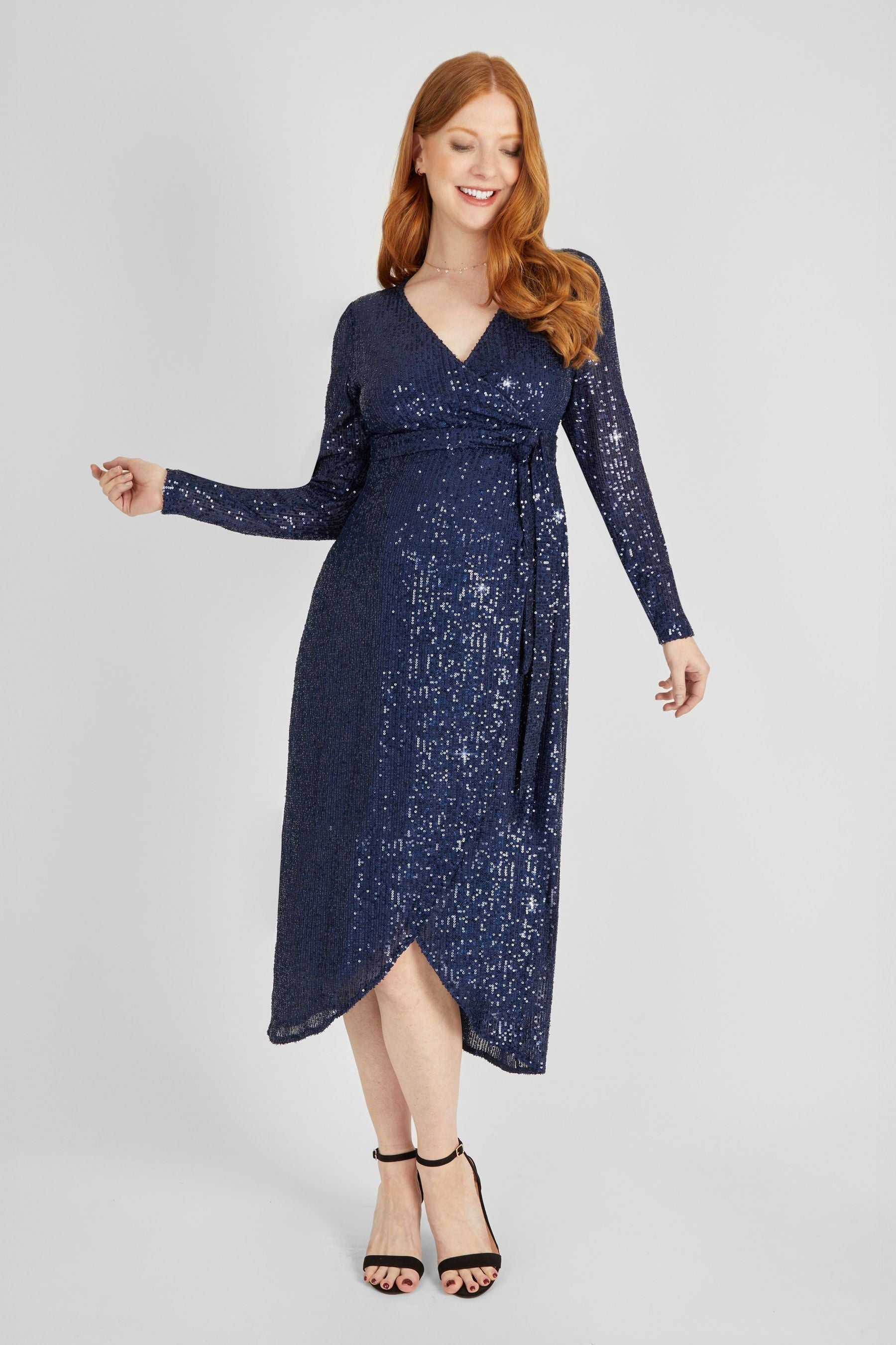 JoJo Maman Bébé Navy Sequin Wrap Maternity Dress