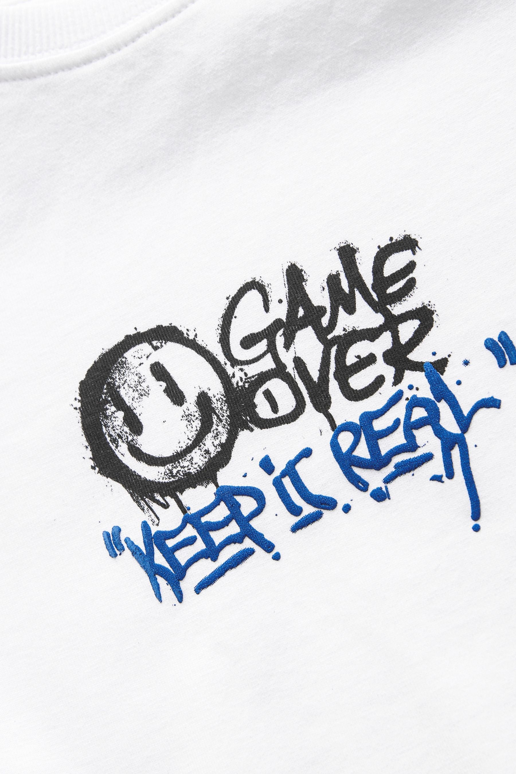 White Game Over Graffiti 100% Cotton Short Sleeve Graphic T-Shirt (3-16yrs)