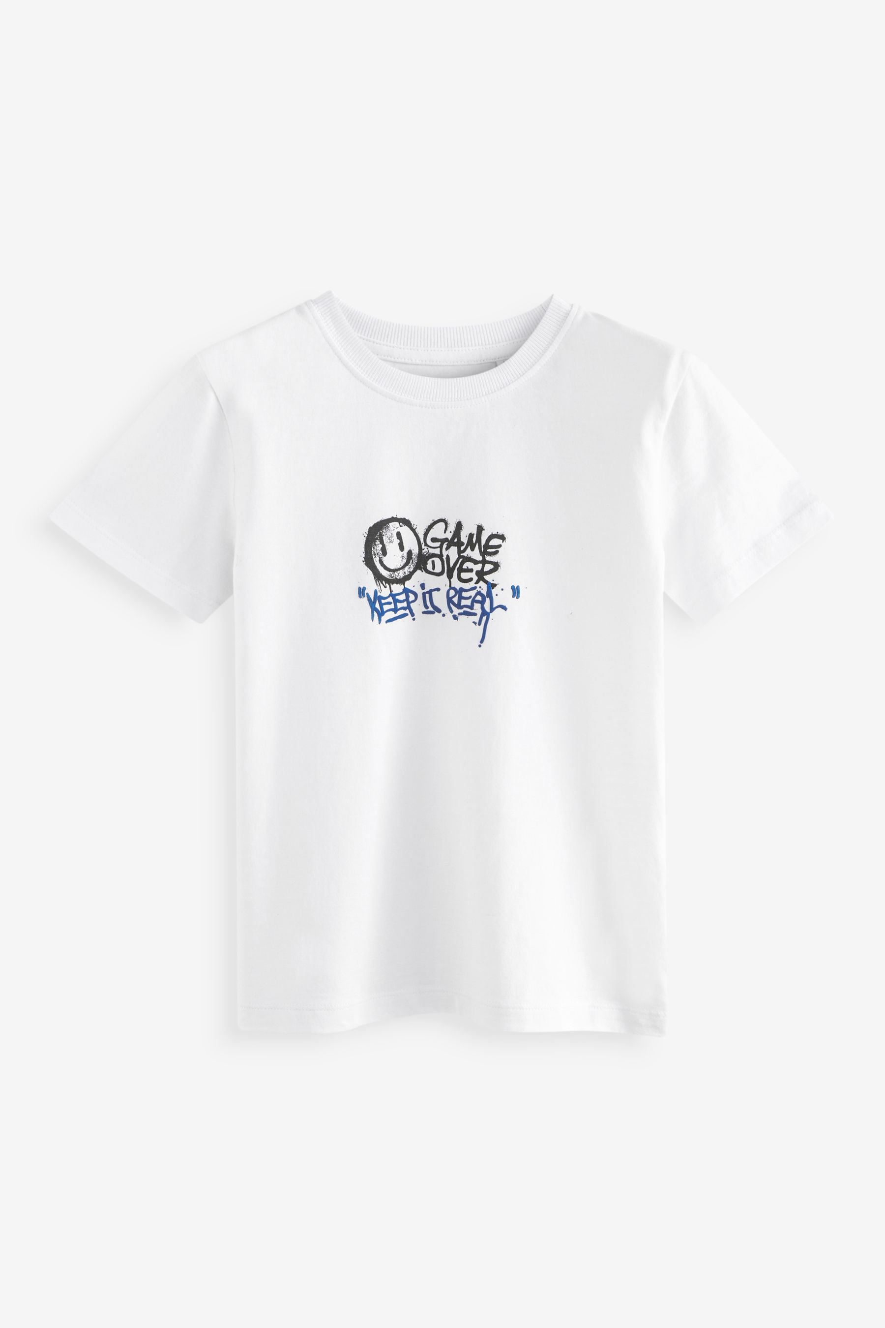 White Game Over Graffiti 100% Cotton Short Sleeve Graphic T-Shirt (3-16yrs)