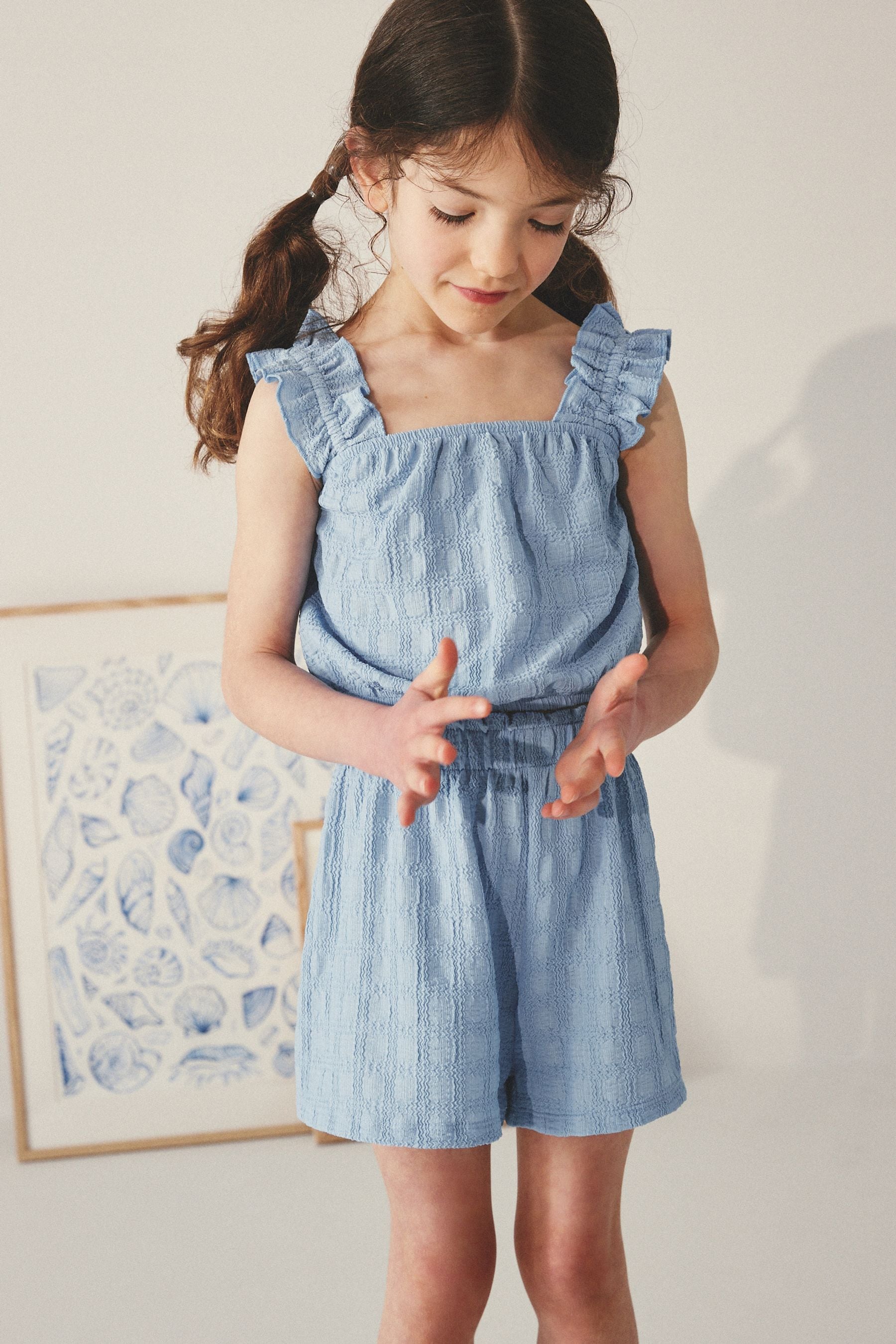 Blue Textured Vest and Short Set (3-16yrs)