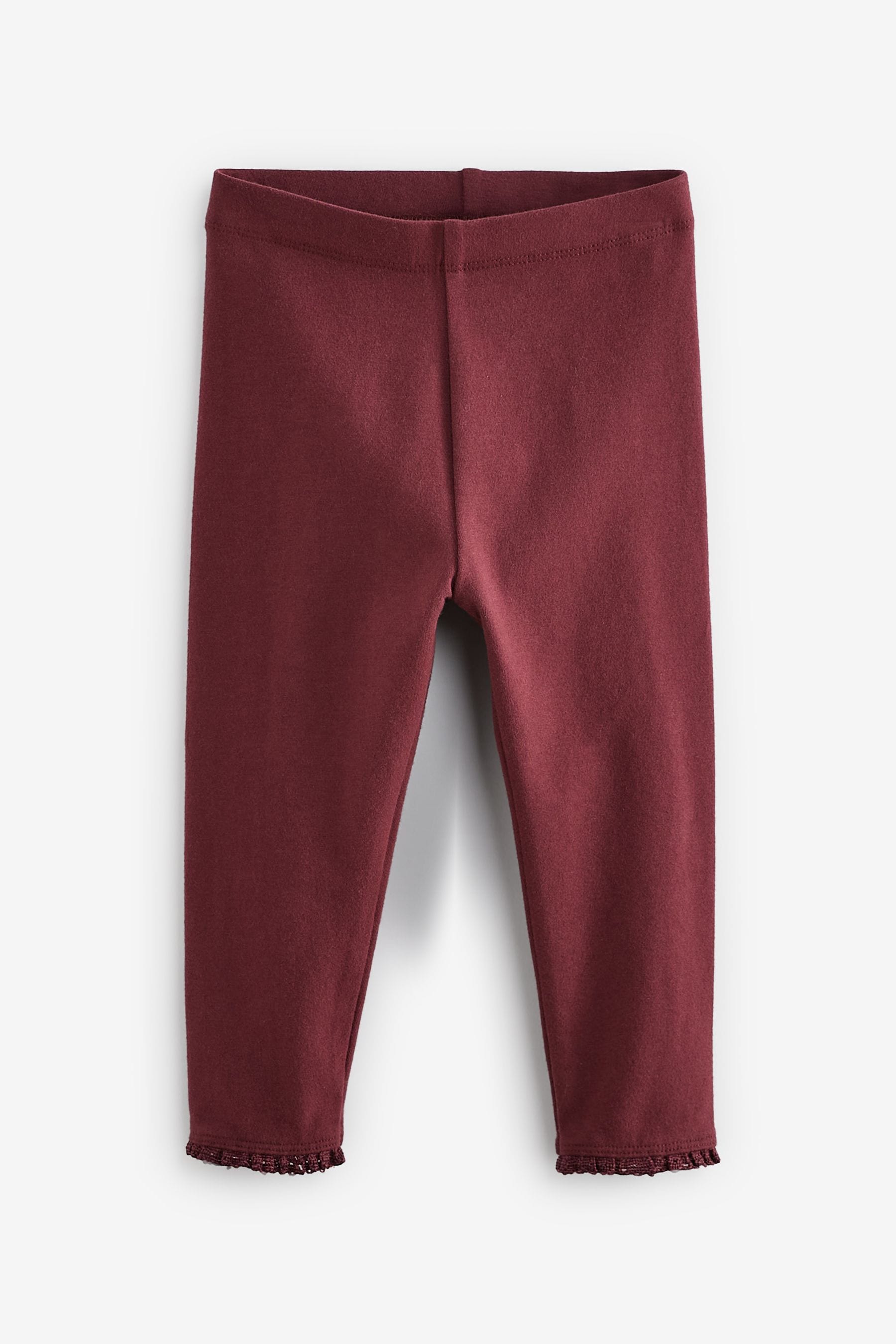 Burgundy Red Lace Trim Leggings (3mths-7yrs)