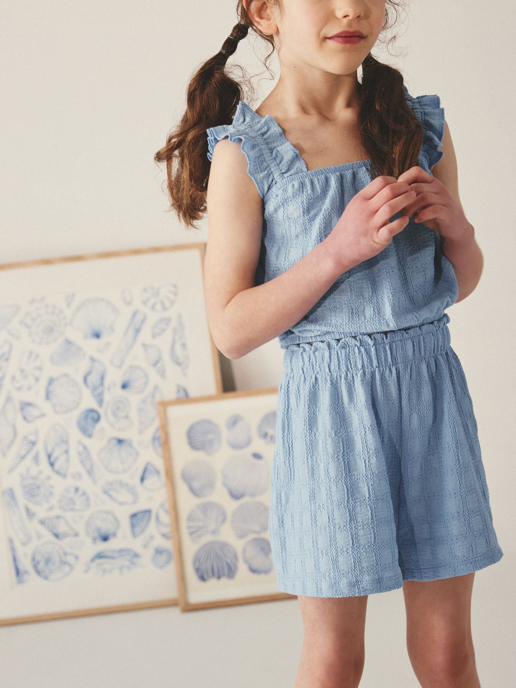 Blue Textured Vest and Short Set (3-16yrs)