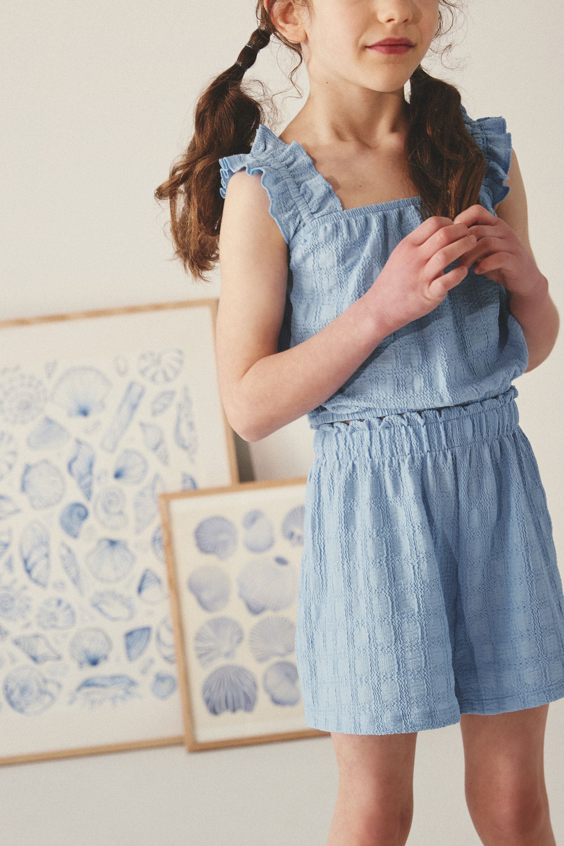 Blue Textured Vest and Short Set (3-16yrs)