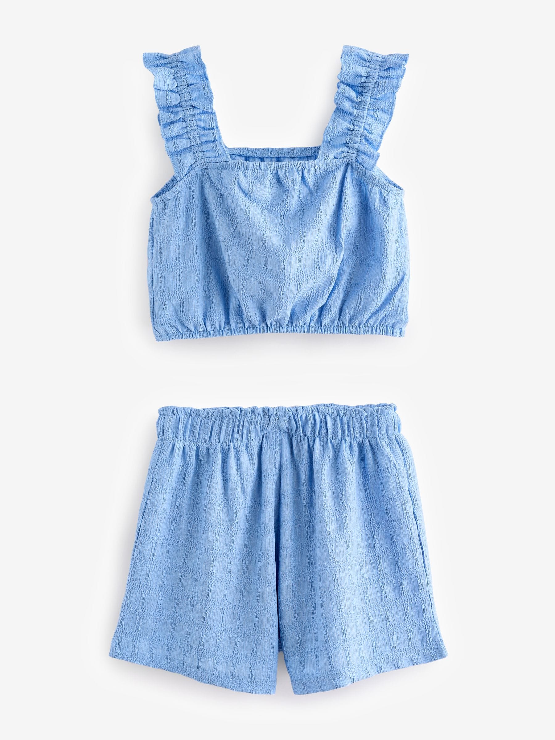 Blue Textured Vest and Short Set (3-16yrs)